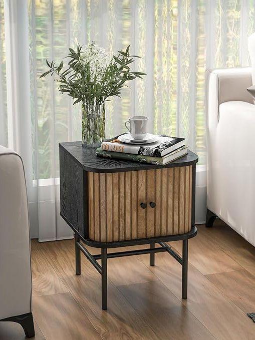 Velador Top Living Noir Puertas Corredizas Negro y Madera-5