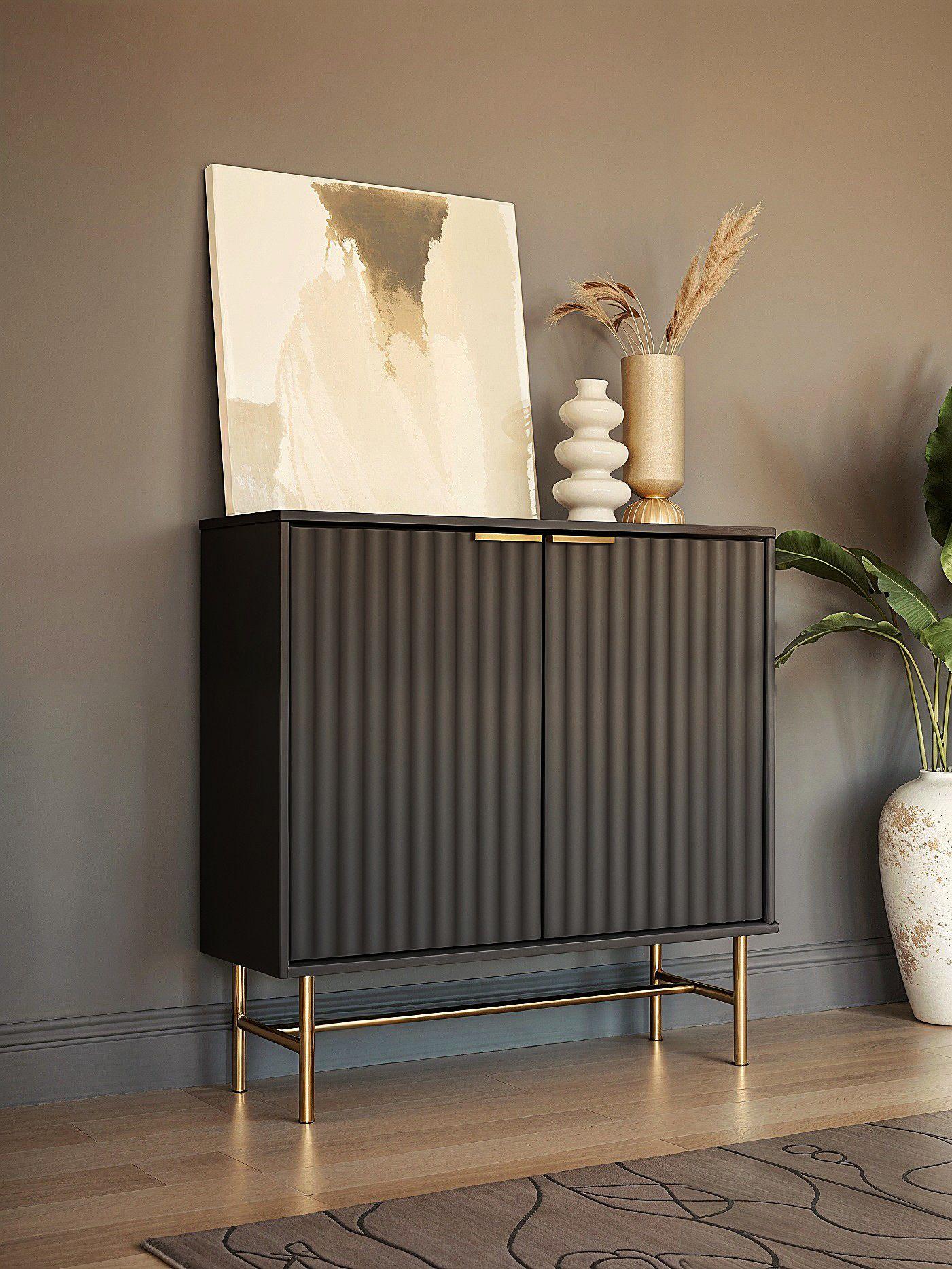 Bar Buffet Negro con Dorado Top Living Bronx Vajillero-1