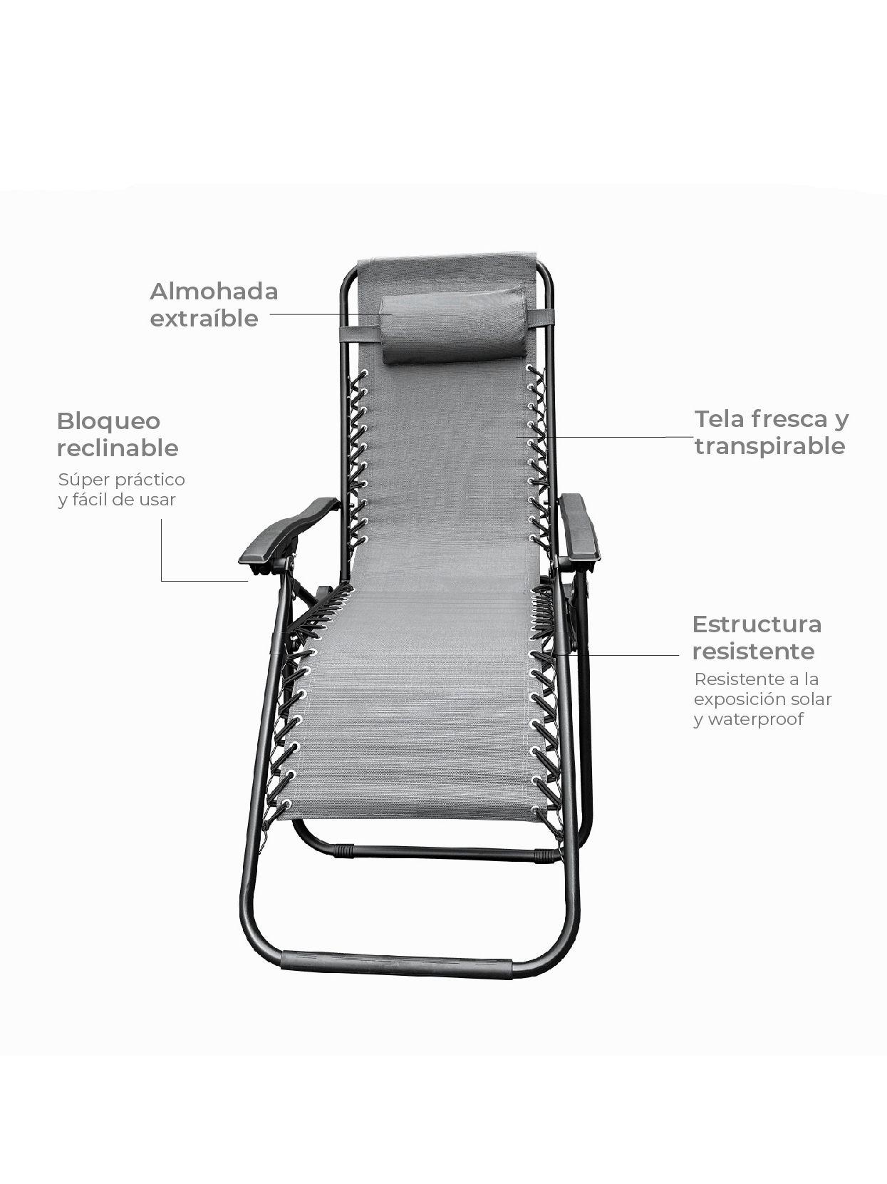 Reposera Zero Gravity Relan Zen Silla Plegable y Reclinable-7