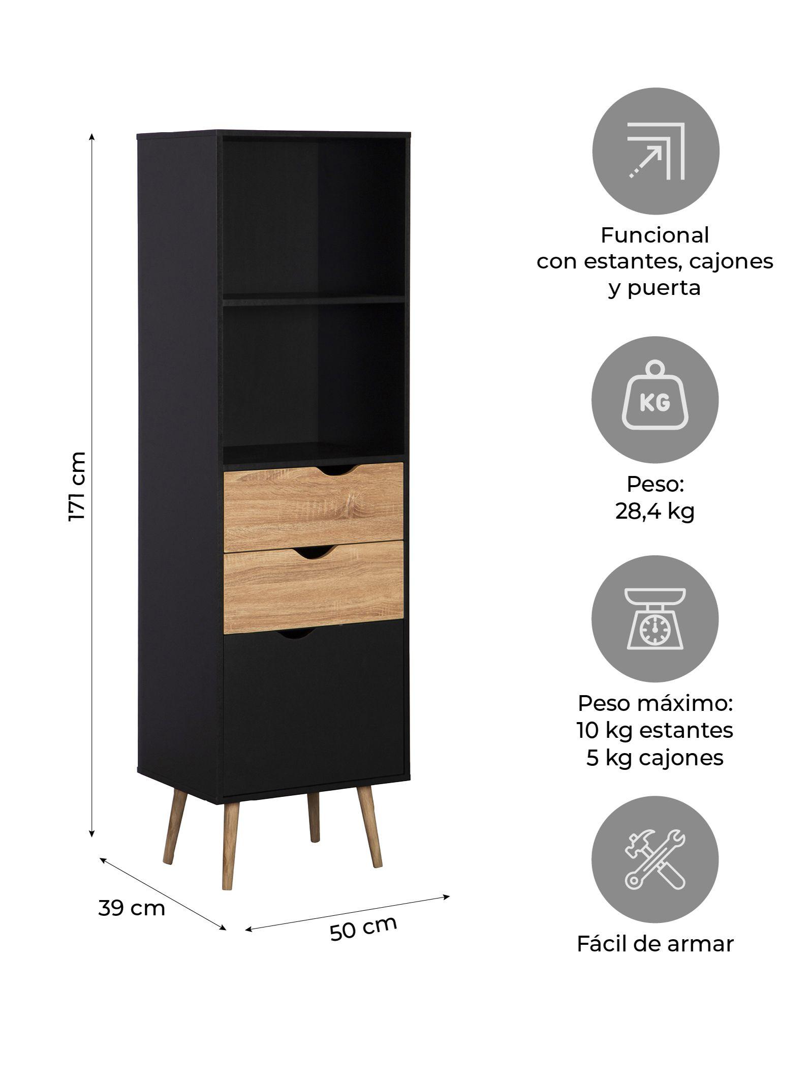 Estante Librero Top Living Gotemburgo Black Nórdico con Cajones-2