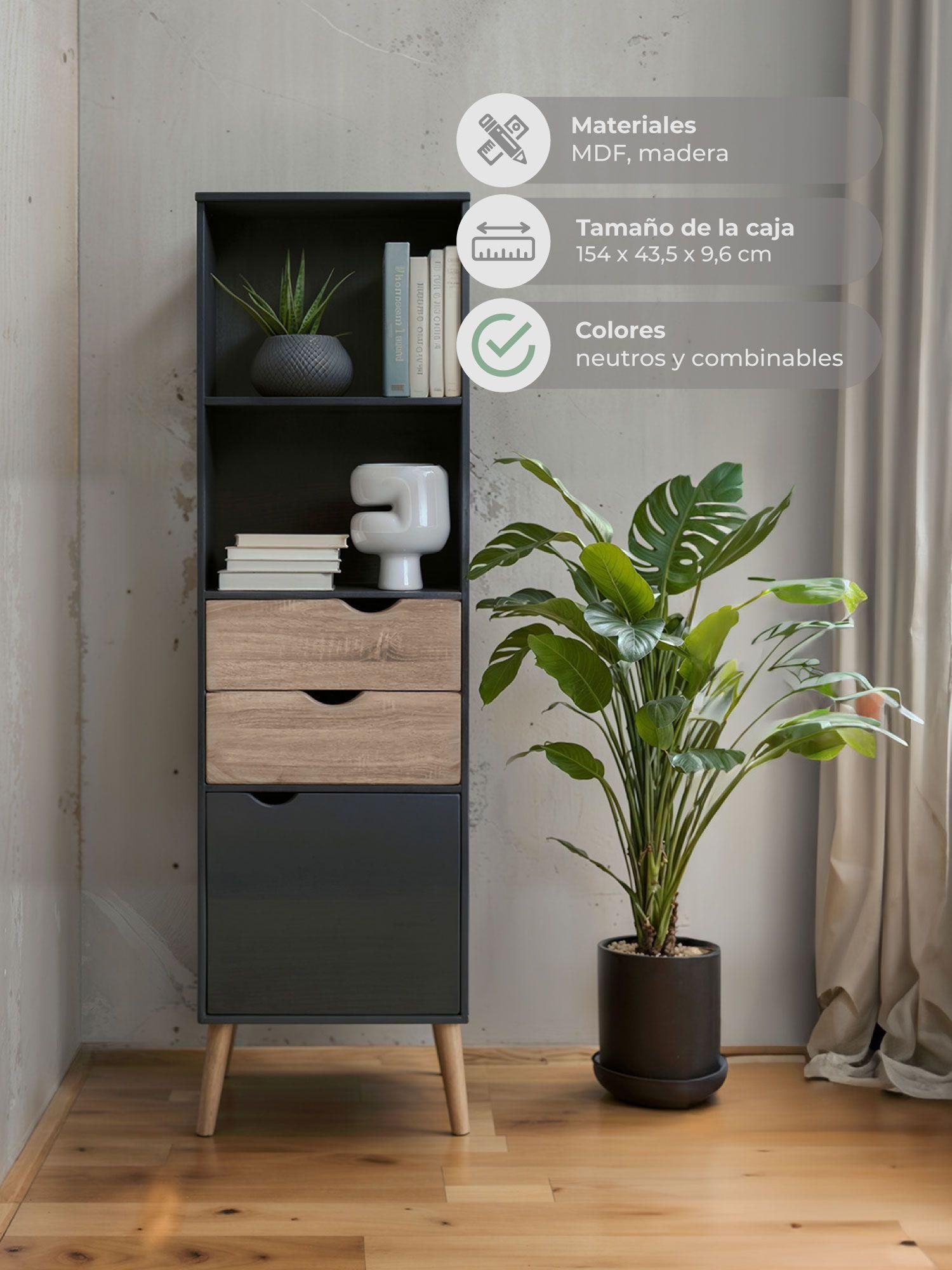 Estante Librero Top Living Gotemburgo Black Nórdico con Cajones-2