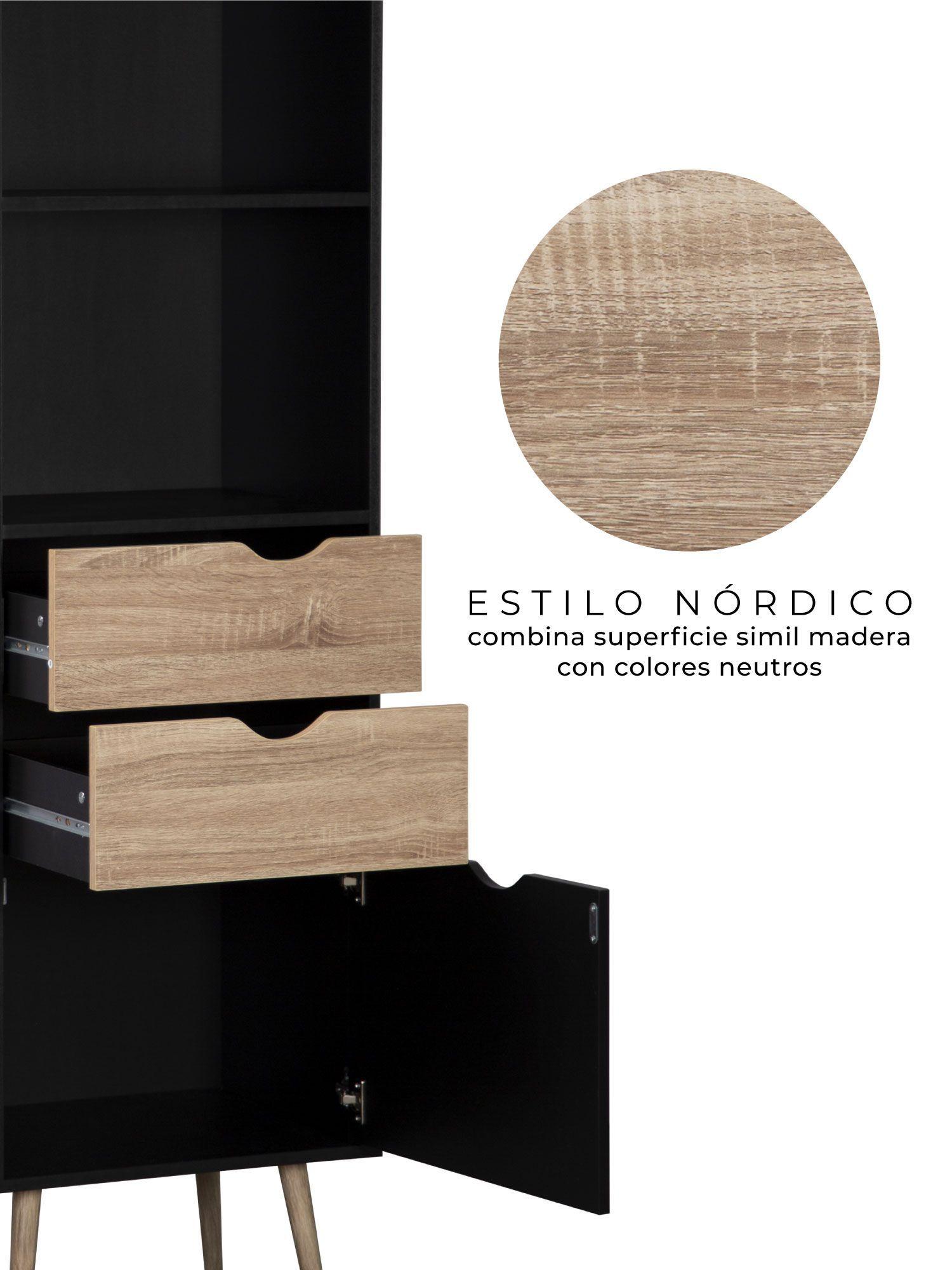 Estante Librero Top Living Gotemburgo Black Nórdico con Cajones-3