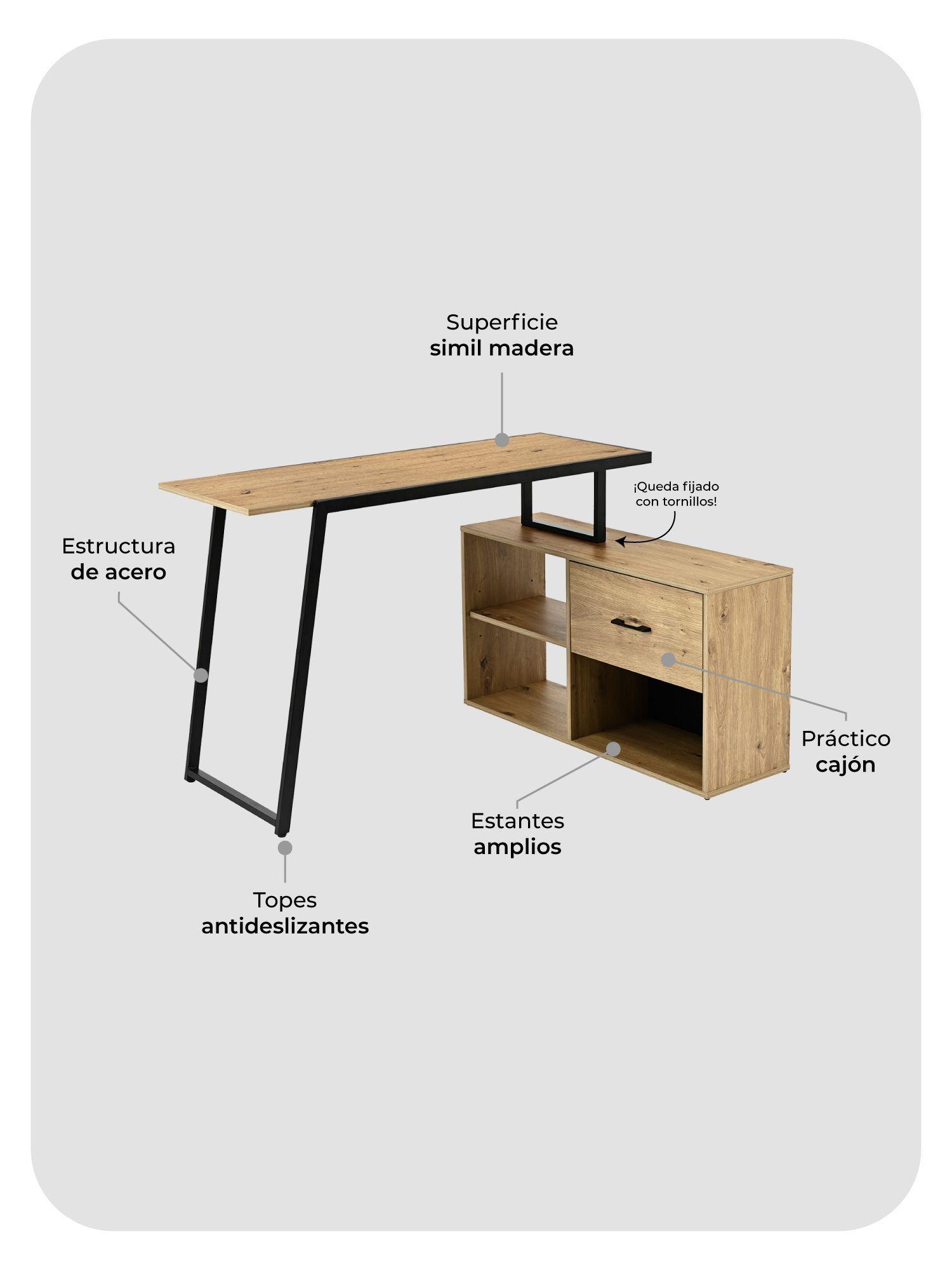 Escritorio Bilai Relan Con Estantes y Cajón Estilo Industrial-4