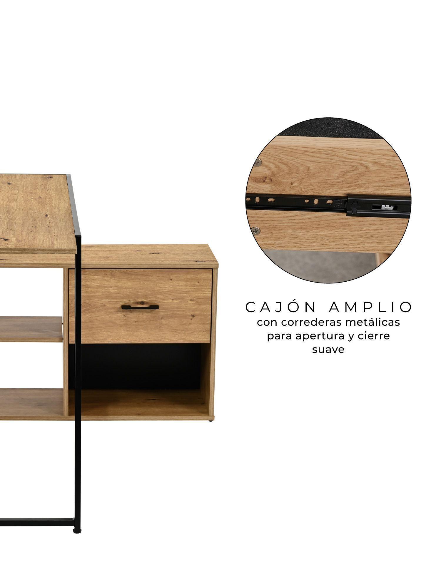 Escritorio Bilai Relan Con Estantes y Cajón Estilo Industrial-5