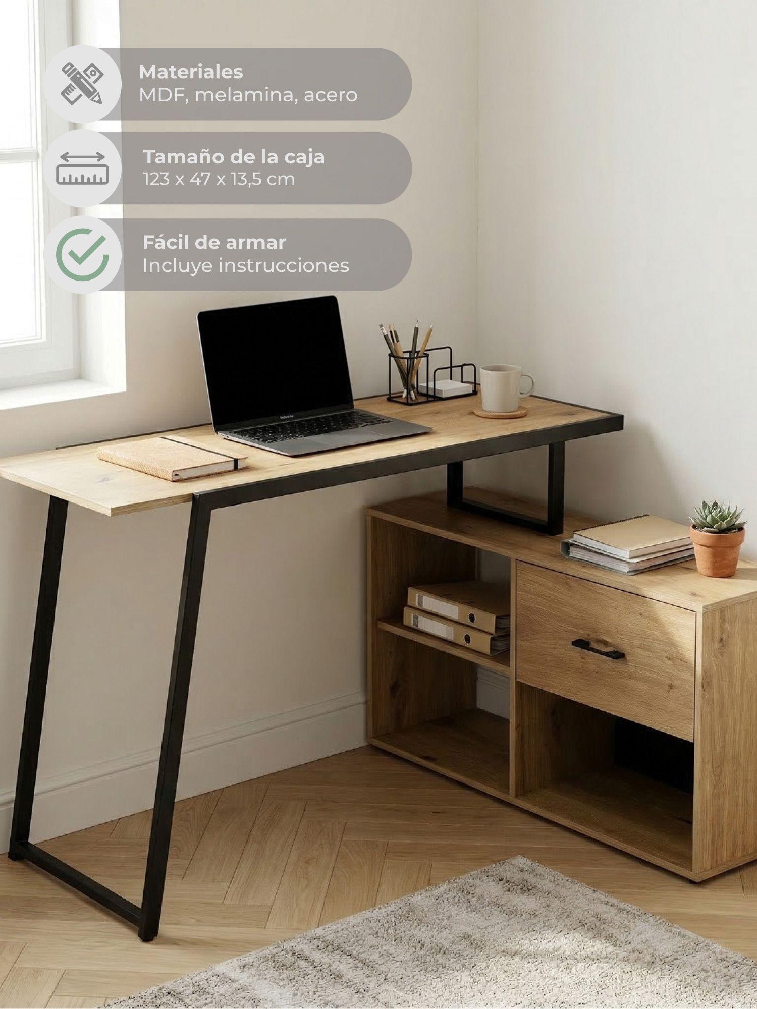 Escritorio Bilai Relan Con Estantes y Cajón Estilo Industrial-6