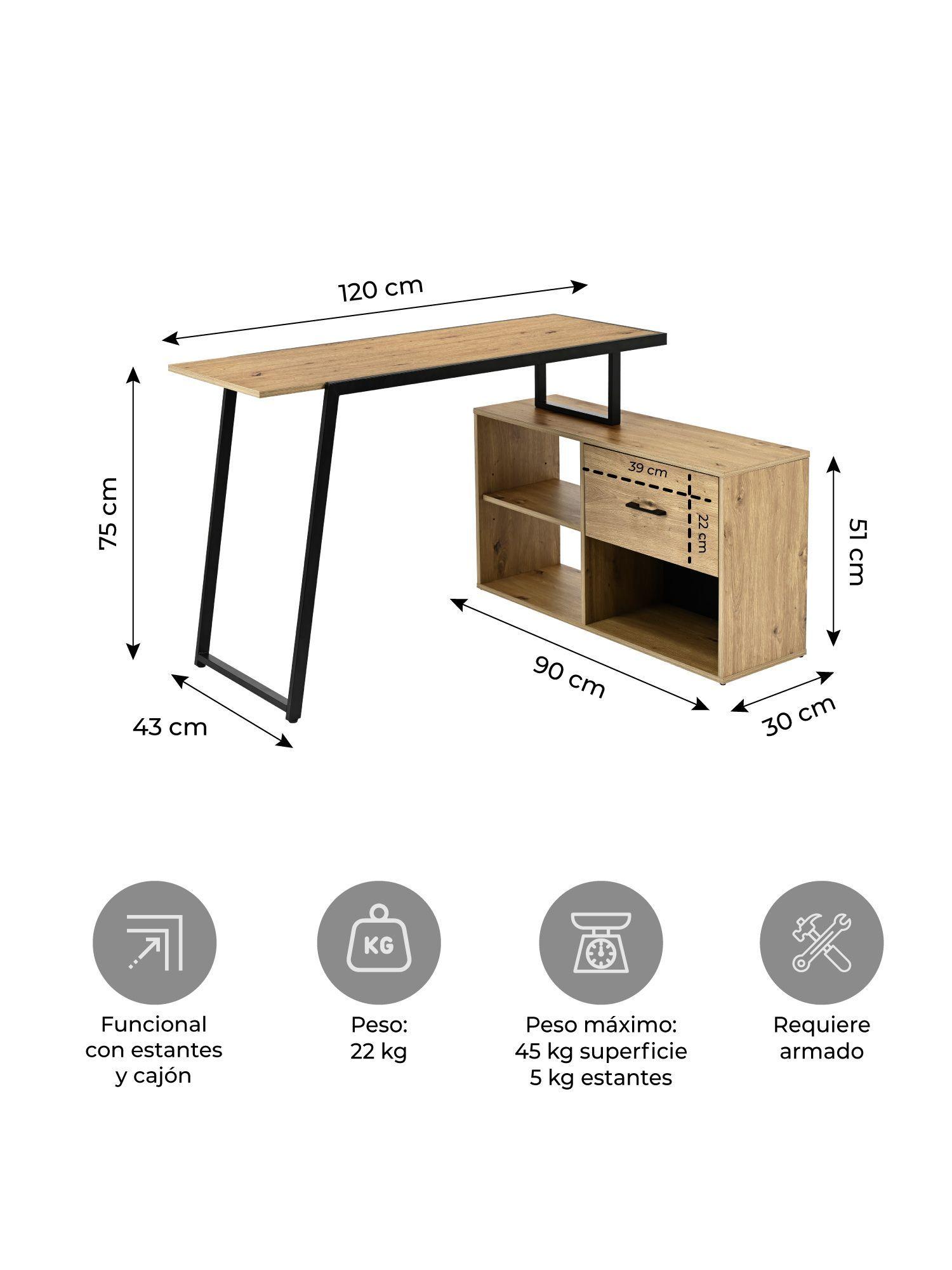 Escritorio Bilai Relan Con Estantes y Cajón Estilo Industrial-7