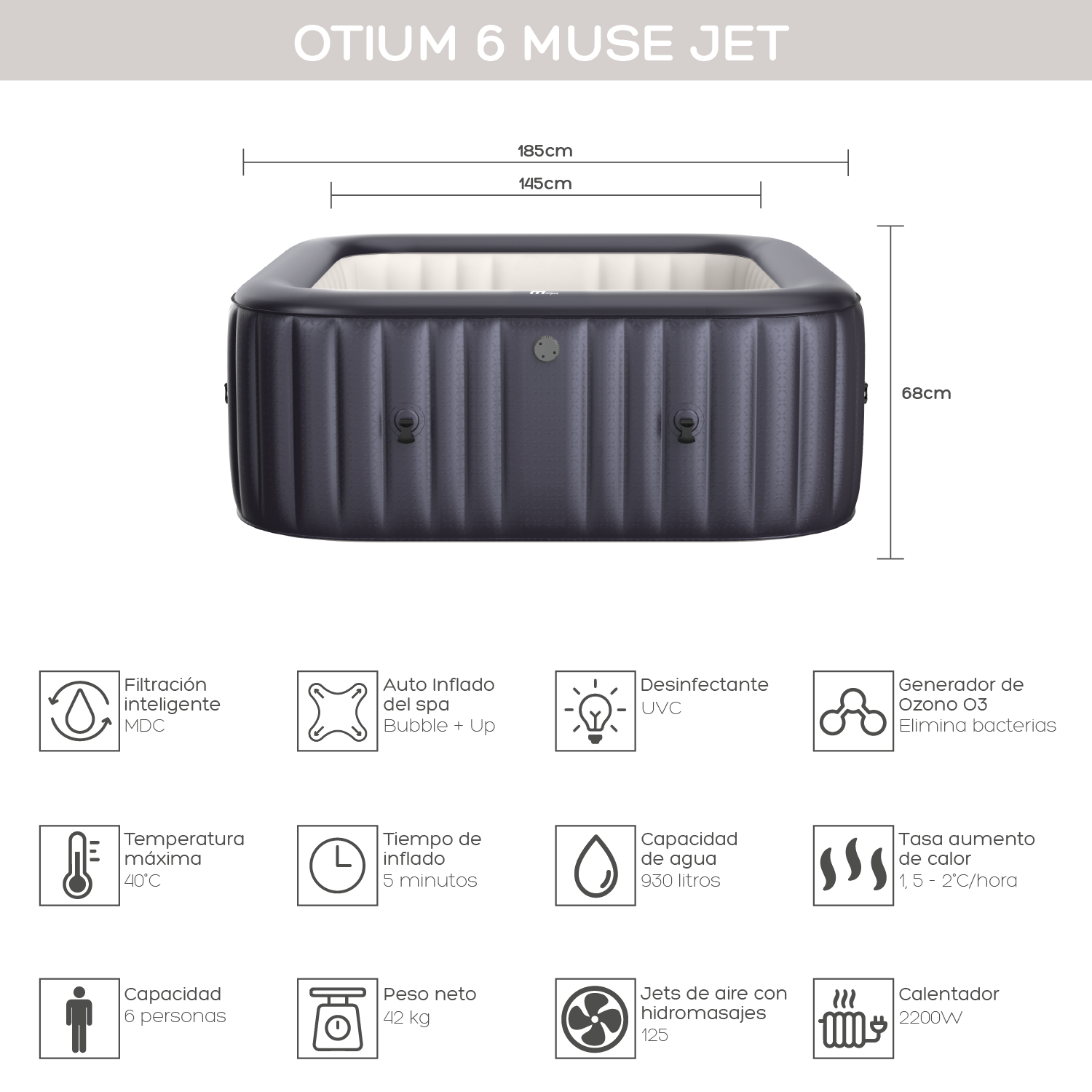 Hot Tub Inflable Otium Muse Jets Para 6 Personas MSpa-2
