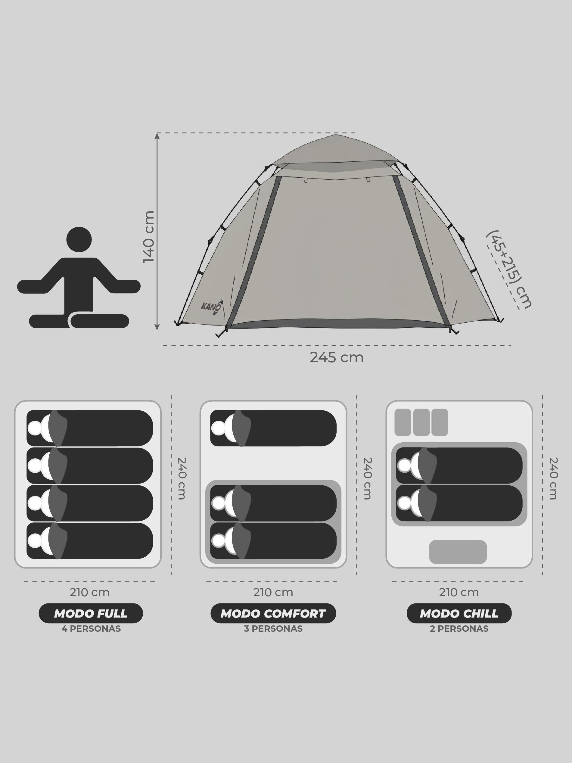 Carpa Automática Black Out Kano Antuco 4 Personas Camping-3