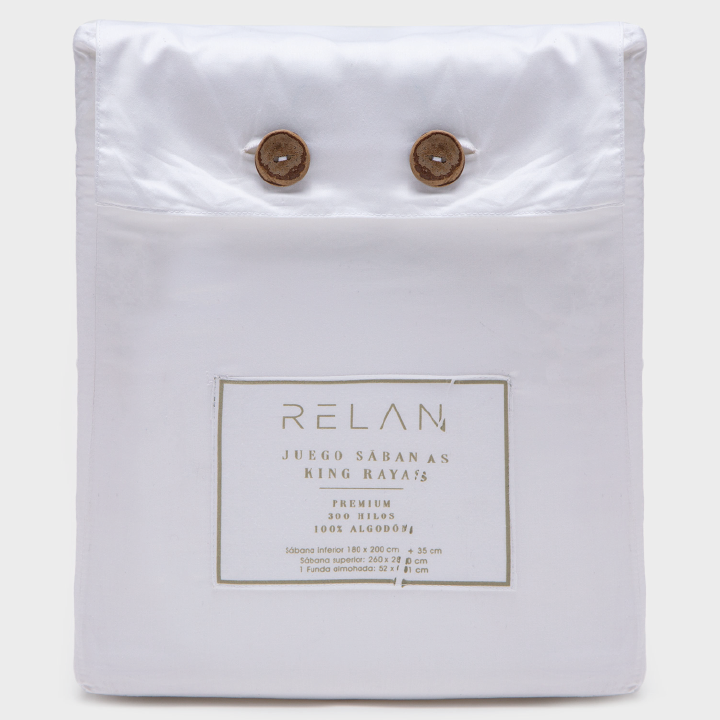 Juego de Sábanas Rayadas 300 Hilos Blanco Rayas King Relan-5