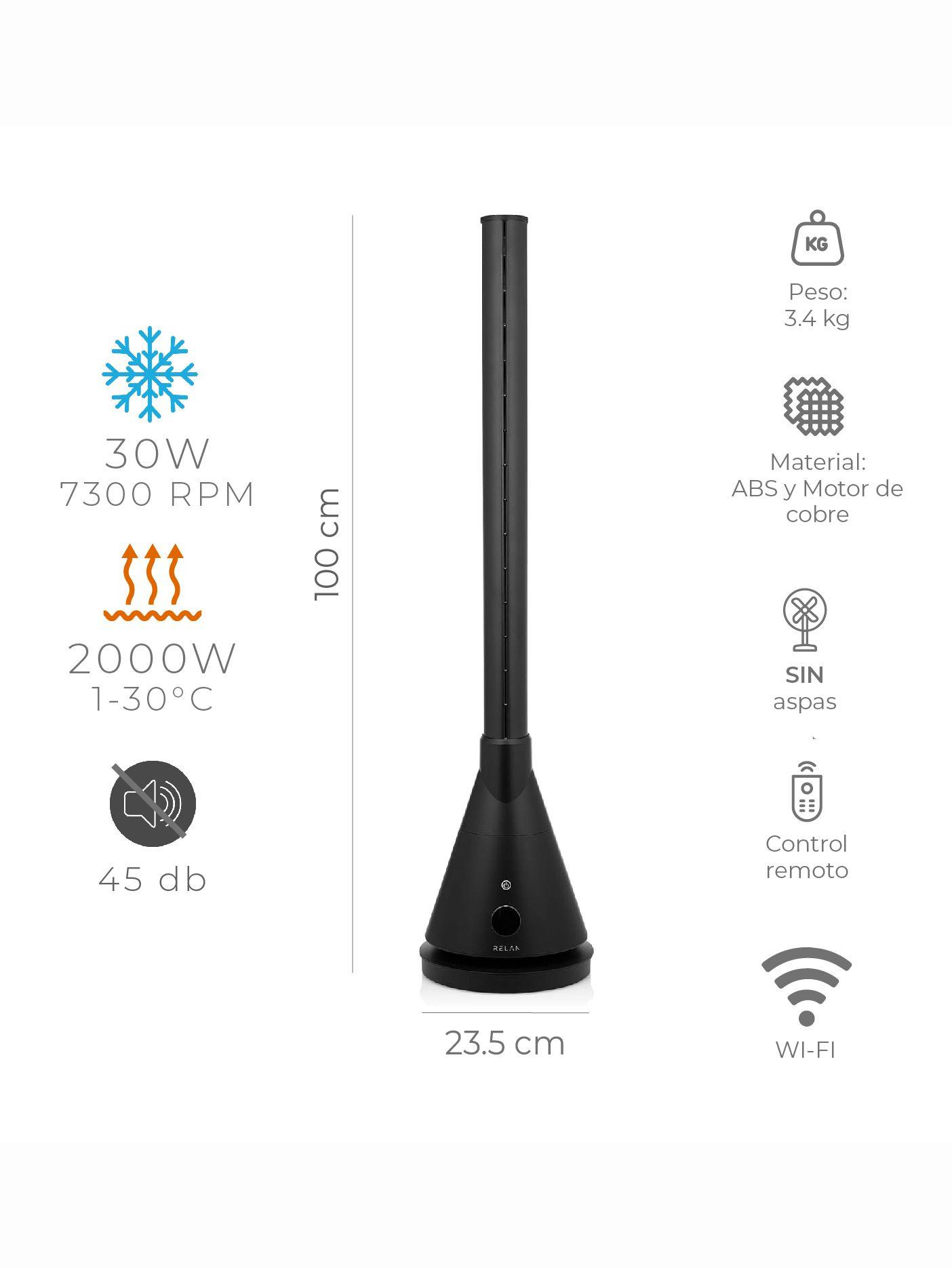 Ventilador y Calefactor Sin Aspas Relan Tower Pro App y Wifi-2