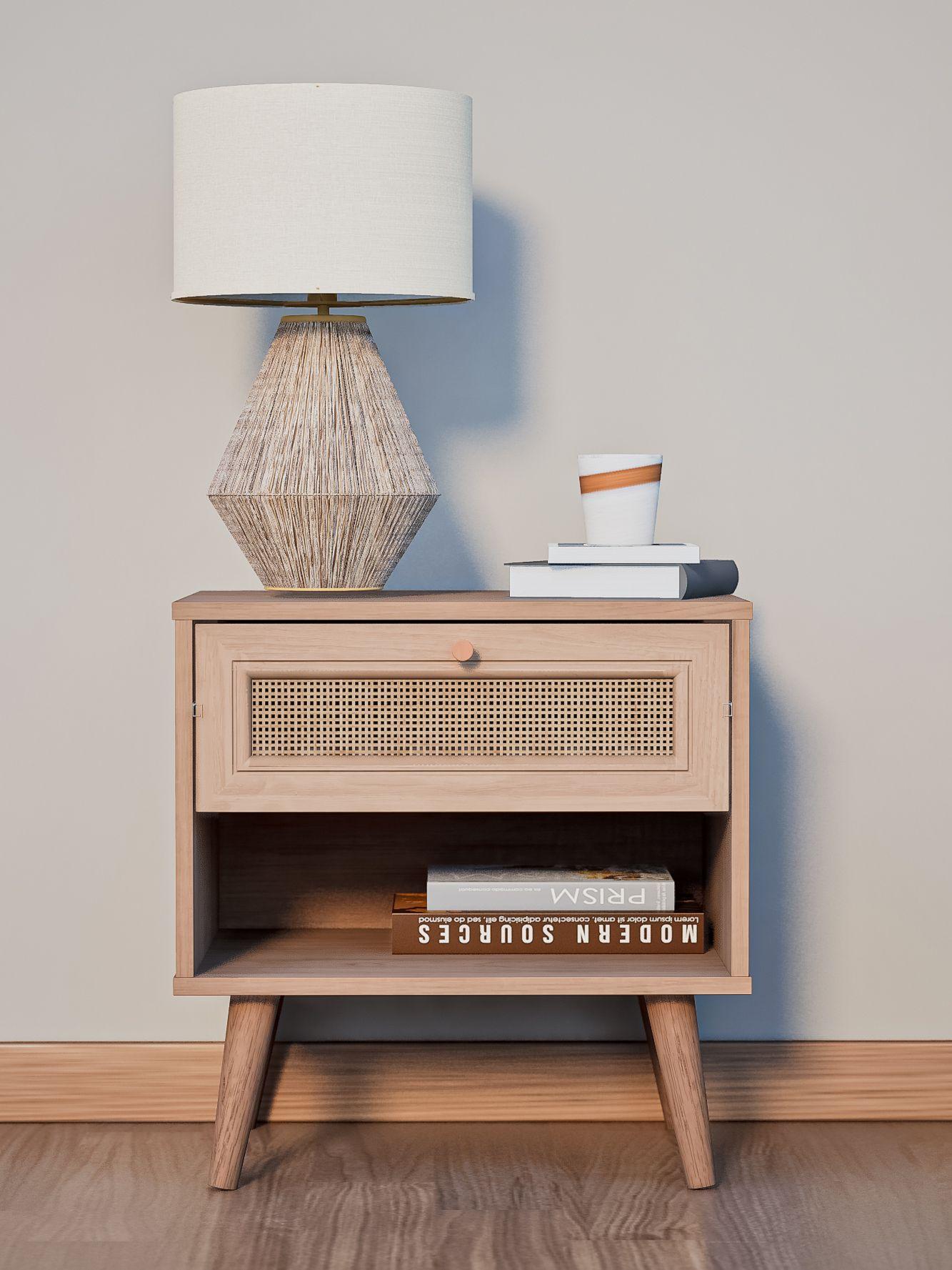Velador con Rattan Top Living Jakarta con Cajón y Estante-1