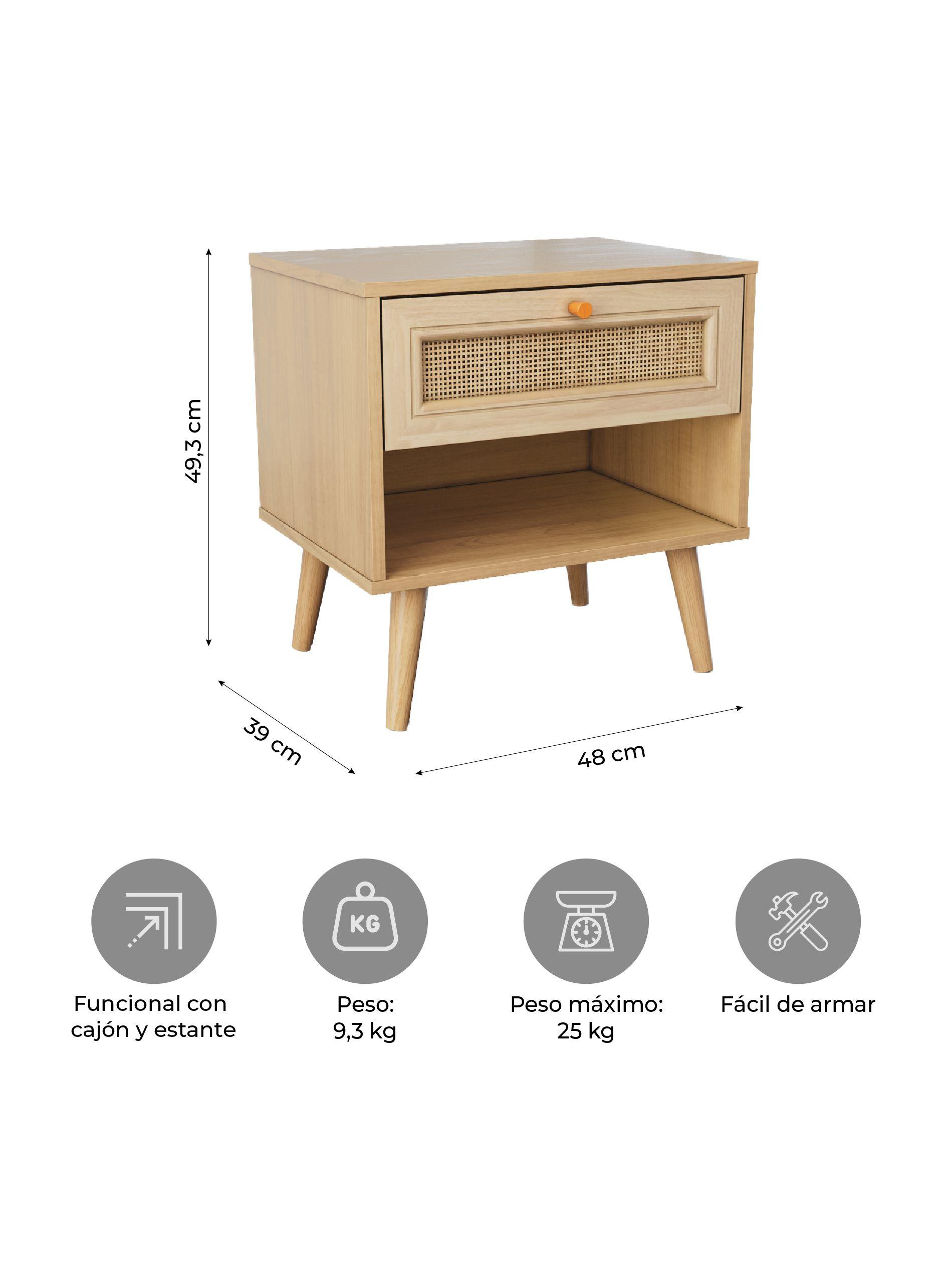 Velador con Rattan Top Living Jakarta con Cajón y Estante-2