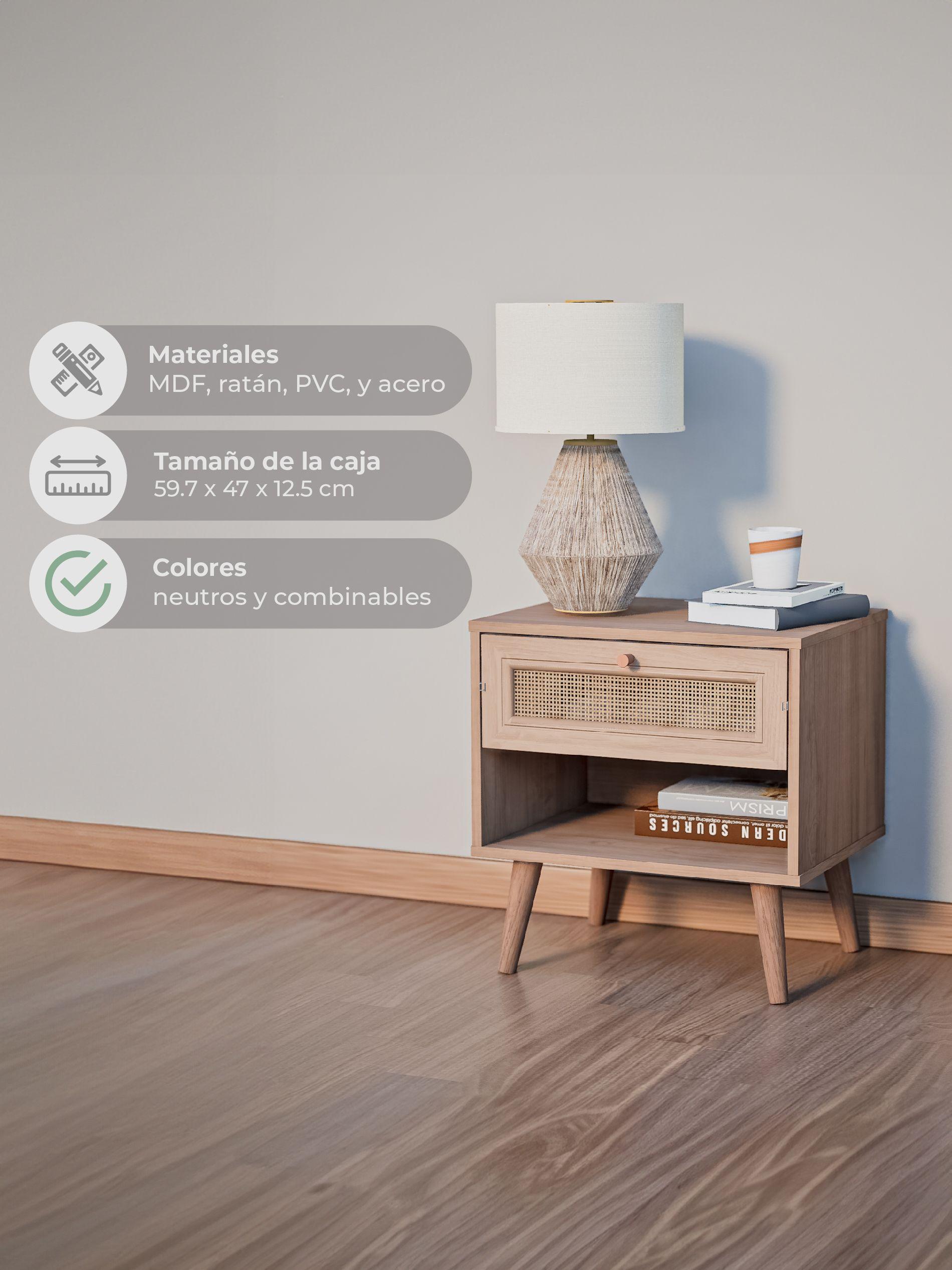 Velador con Rattan Top Living Jakarta con Cajón y Estante-5