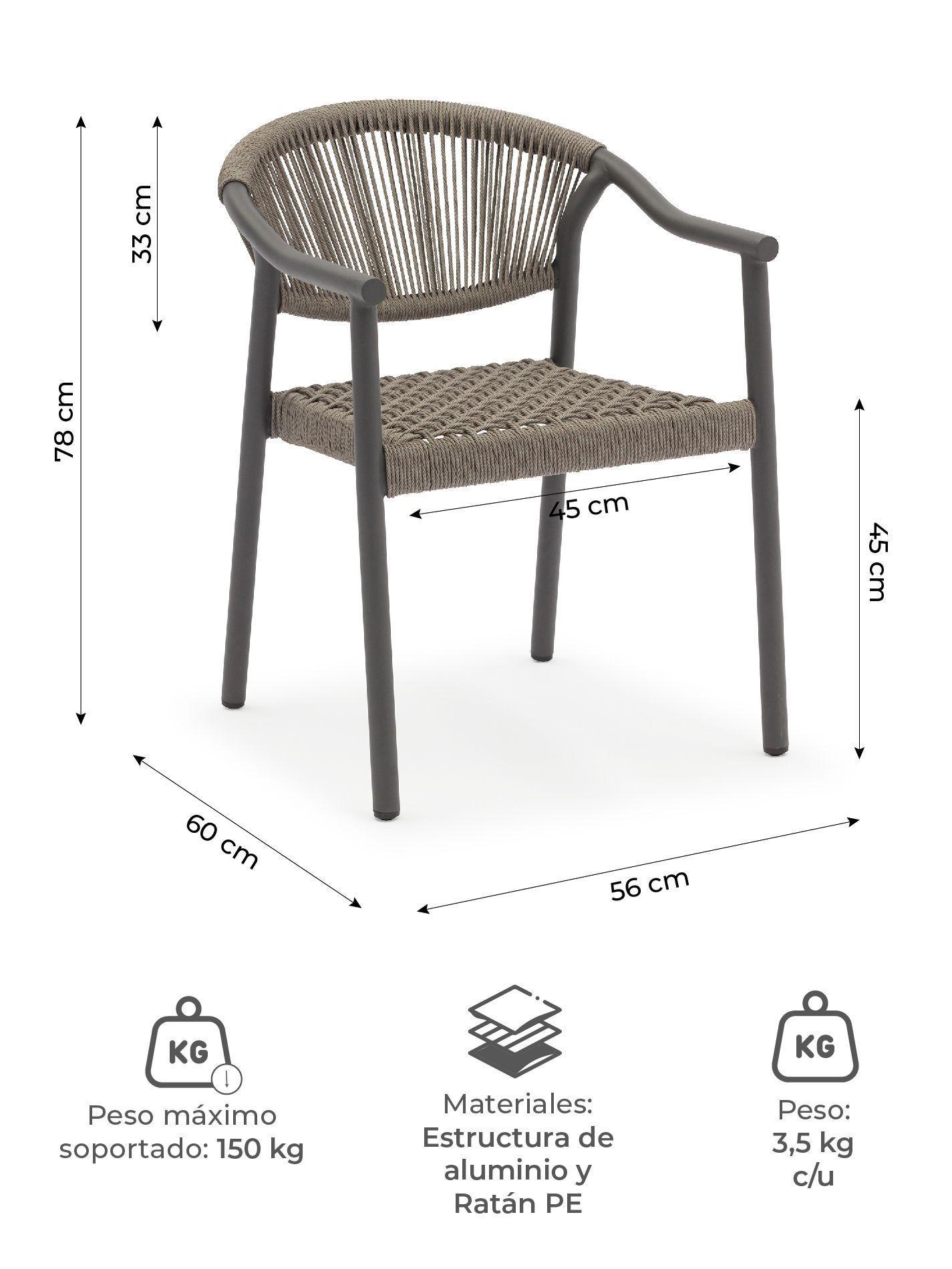 Set de 2 Sillas Exterior Relan Makassar-M Cuerda de Ratán Sintético Jardín y Terraza-2