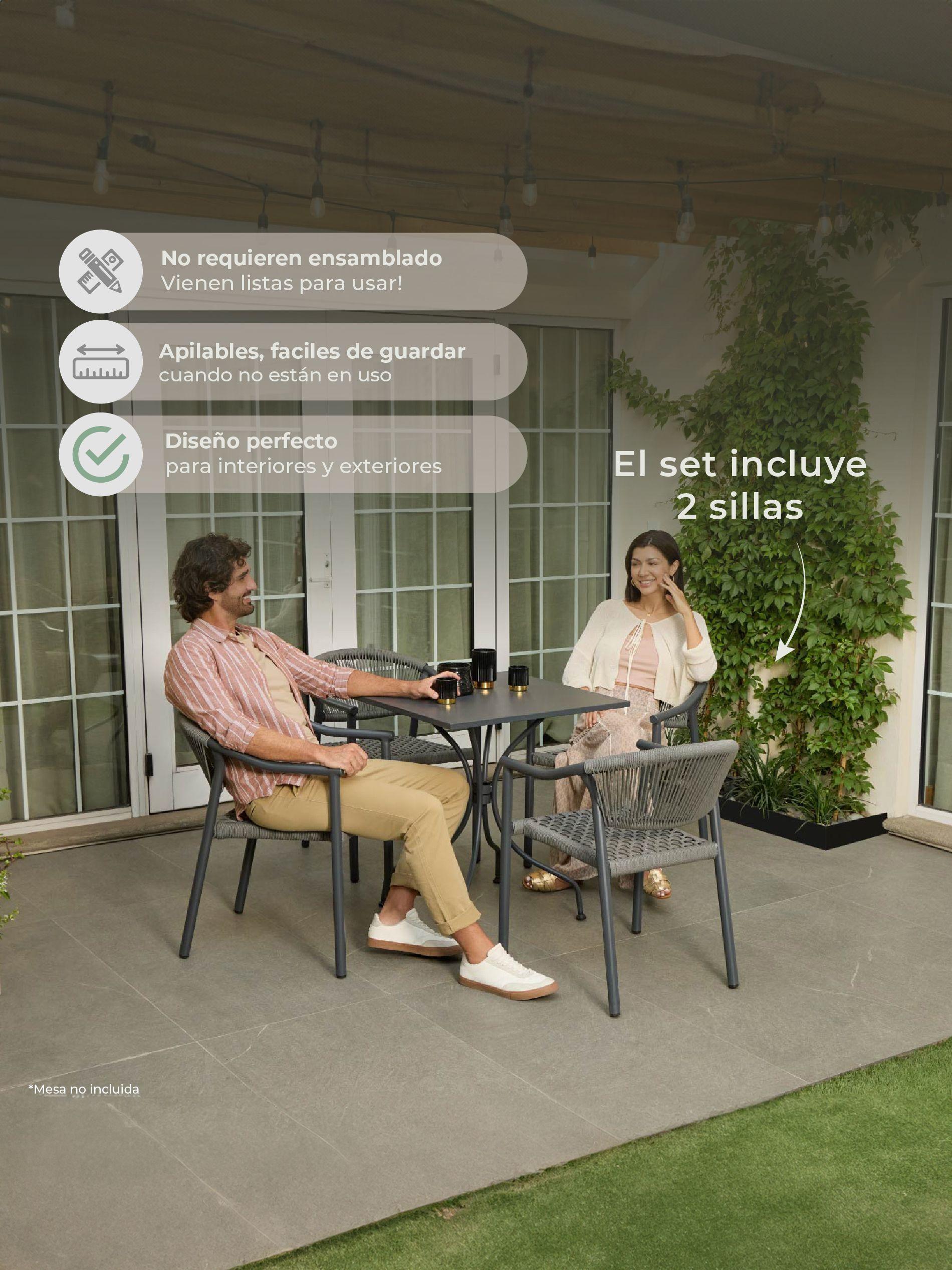 Set de 2 Sillas Exterior Relan Makassar-M Cuerda de Ratán Sintético Jardín y Terraza-3