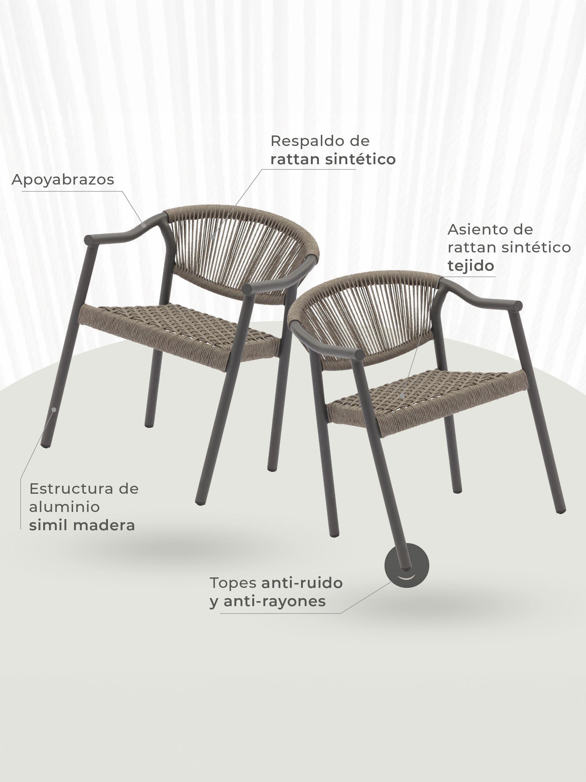 Set de 2 Sillas Exterior Relan Makassar-M Cuerda de Ratán Sintético Jardín y Terraza-7