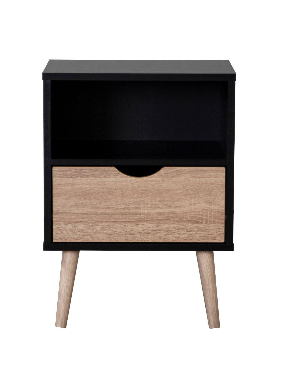 Velador Top Living Tromso Con Cajón Negro y Madera-6