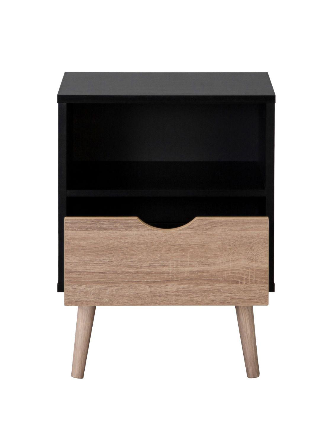 Velador Top Living Tromso Con Cajón Negro y Madera-7