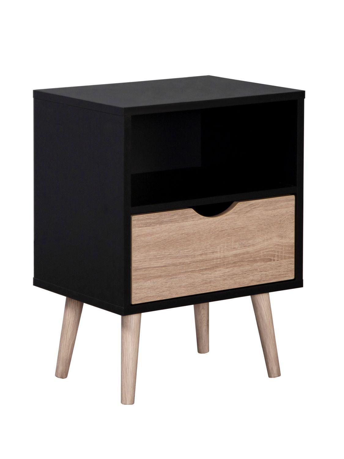 Velador Top Living Tromso Con Cajón Negro y Madera-0