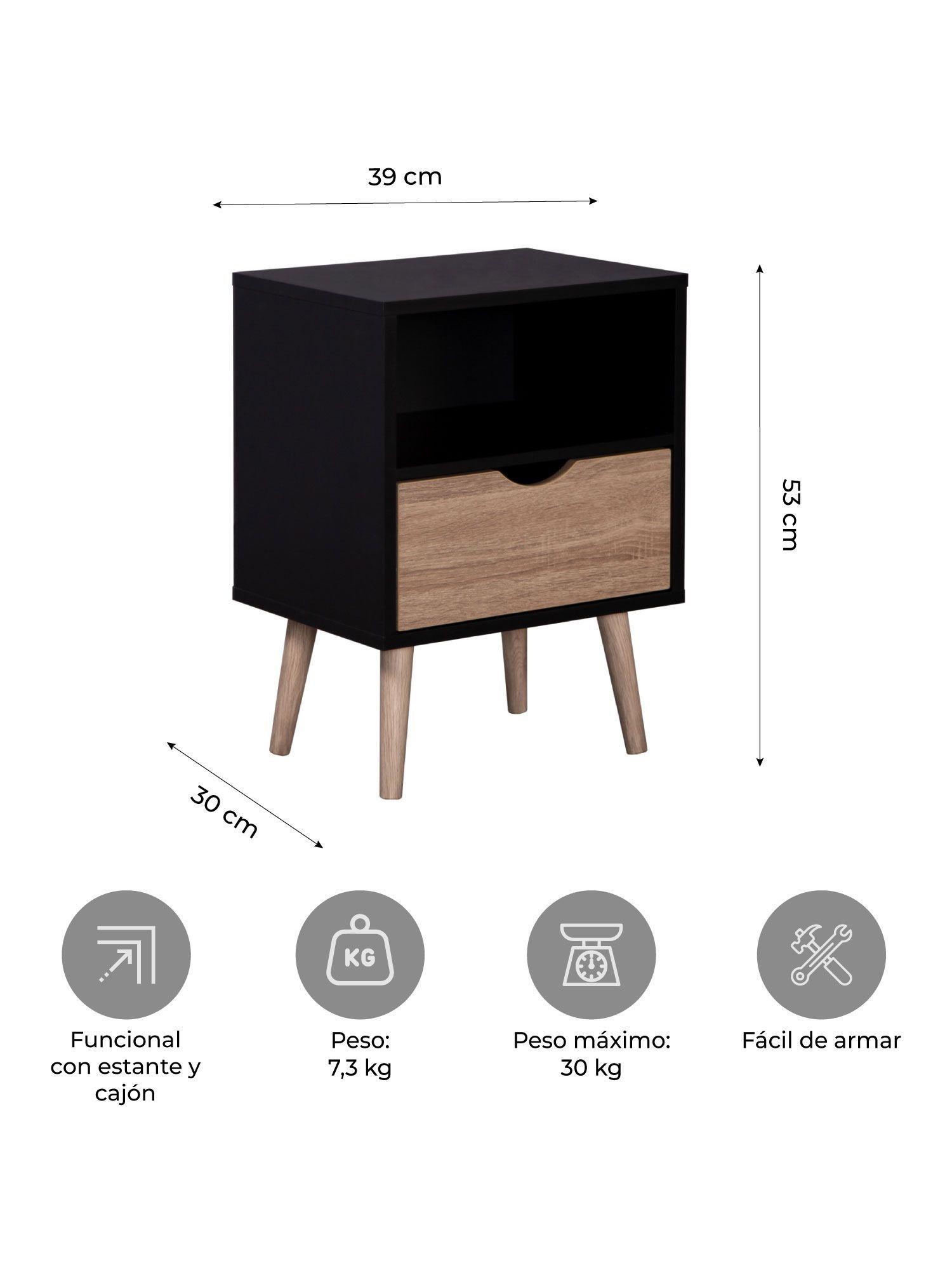Velador Top Living Tromso Con Cajón Negro y Madera-3