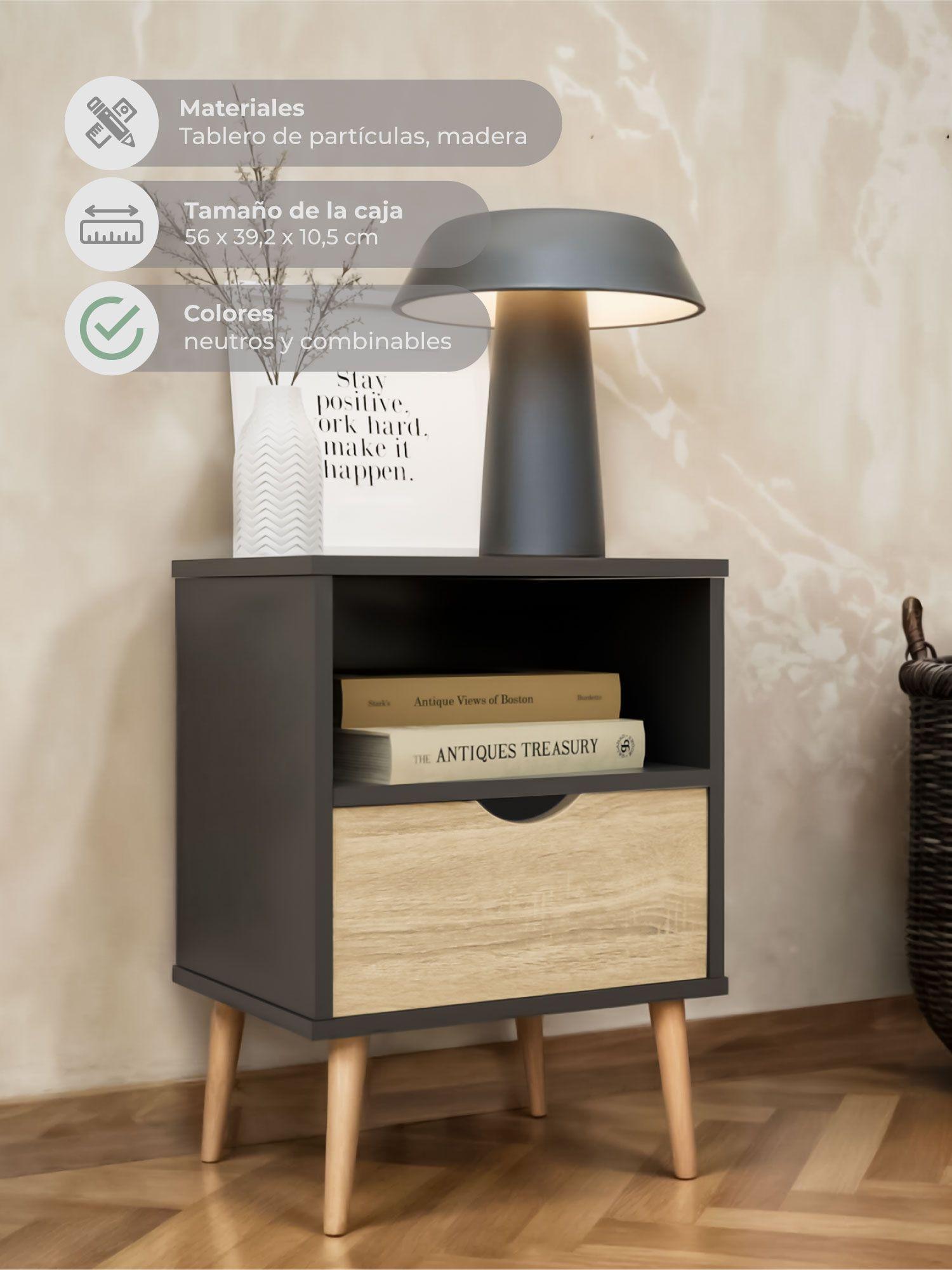 Velador Top Living Tromso Con Cajón Negro y Madera-4