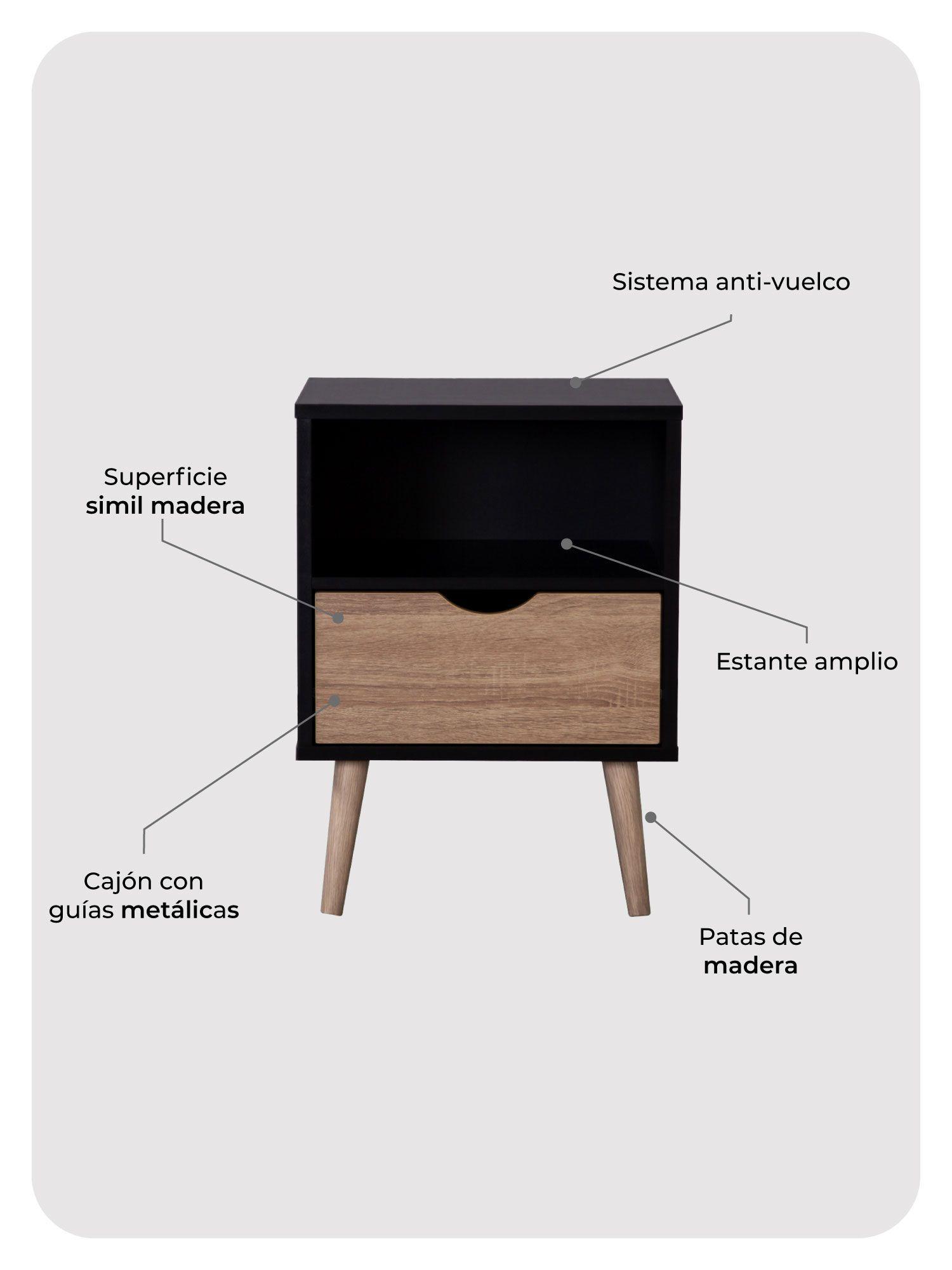 Velador Top Living Tromso Con Cajón Negro y Madera-5