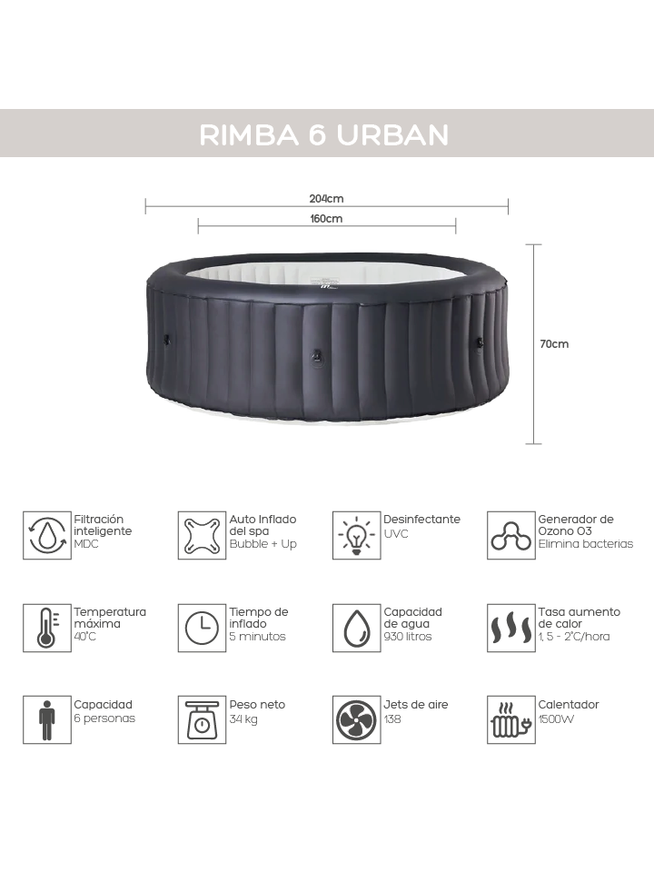 Hot Tub Inflable Rimba 6 Urban MSpa Para 6 Personas-2