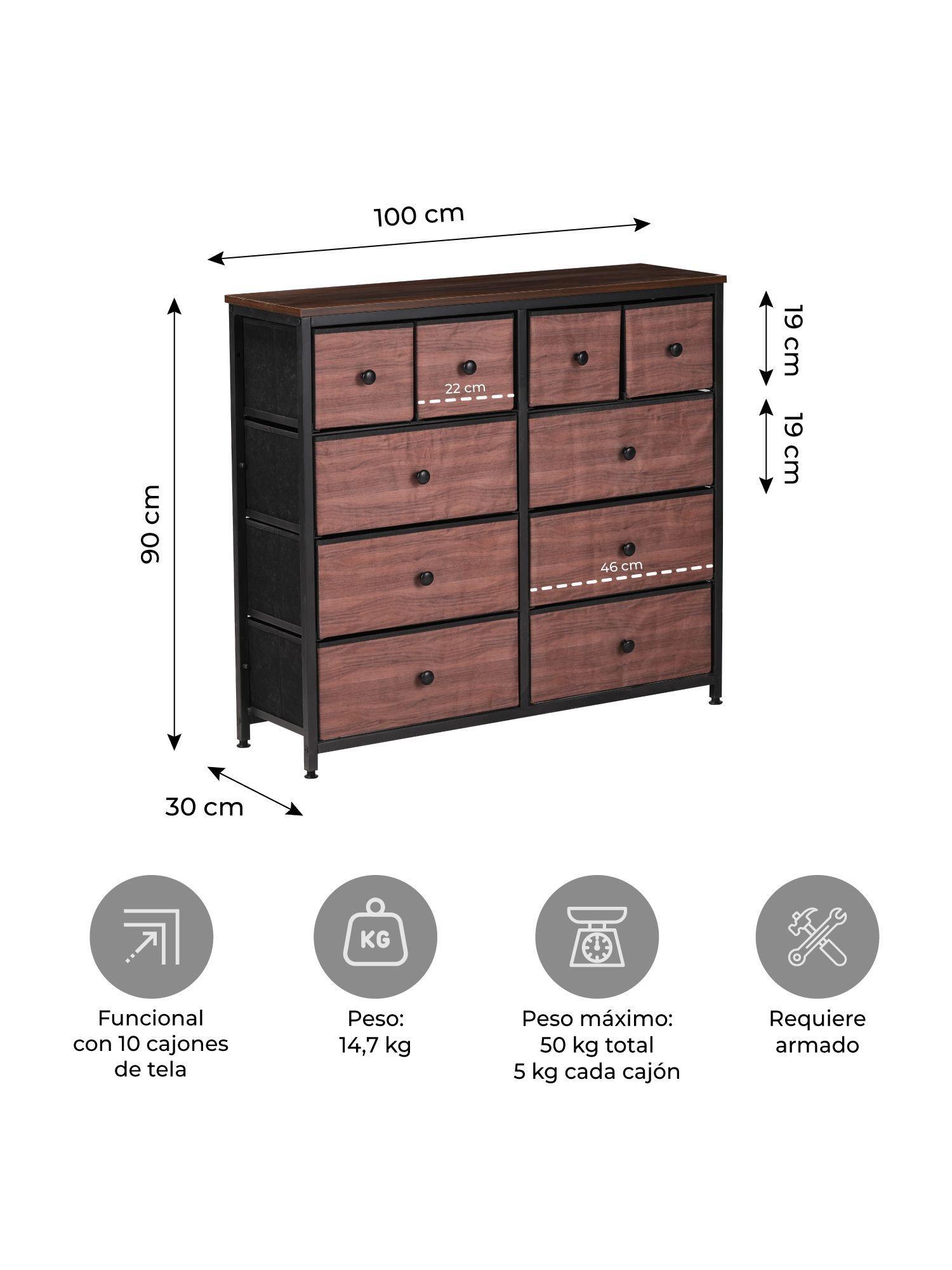 Cómoda Cajonera con 10 Cajones Anshan Relan Simil Madera y Metal-2