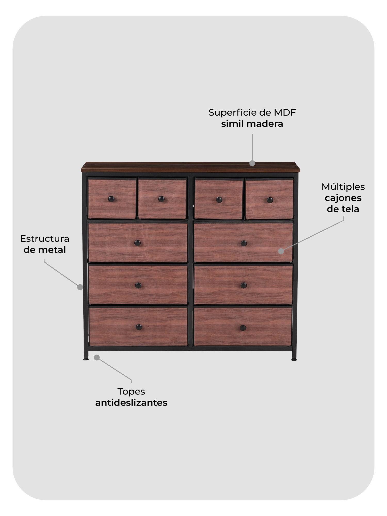 Cómoda Cajonera con 10 Cajones Anshan Relan Simil Madera y Metal-3