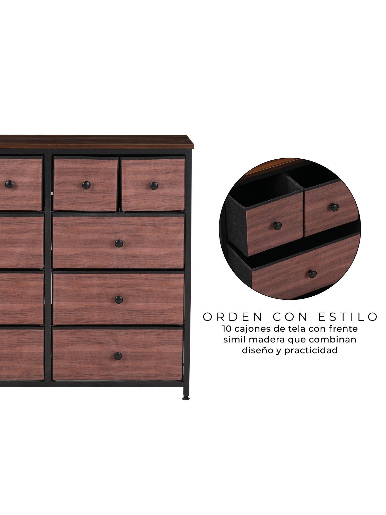 Cómoda Cajonera con 10 Cajones Anshan Relan Simil Madera y Metal-4