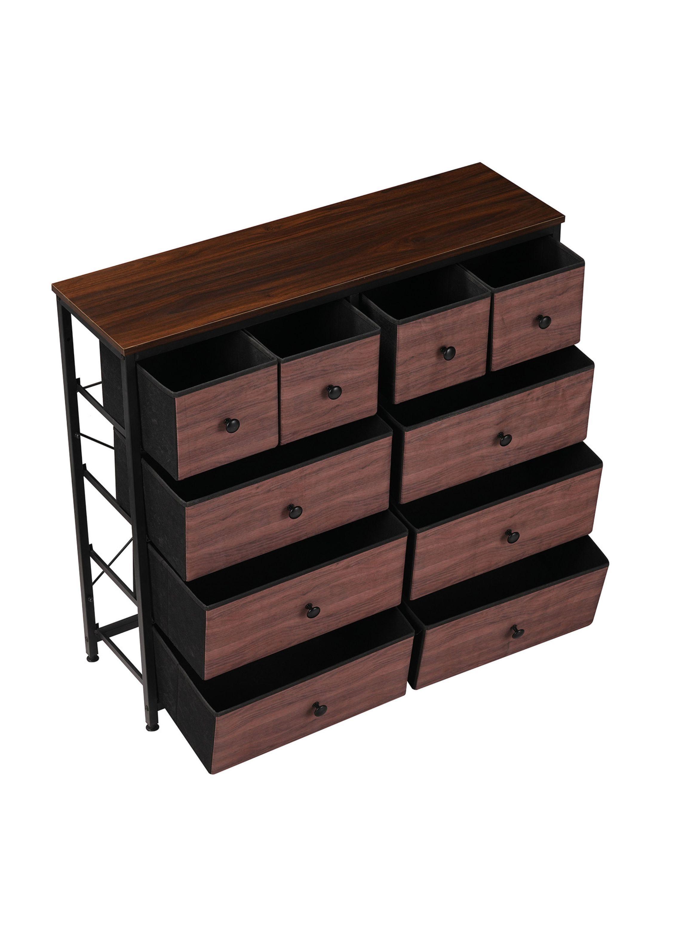 Cómoda Cajonera con 10 Cajones Anshan Relan Simil Madera y Metal-6