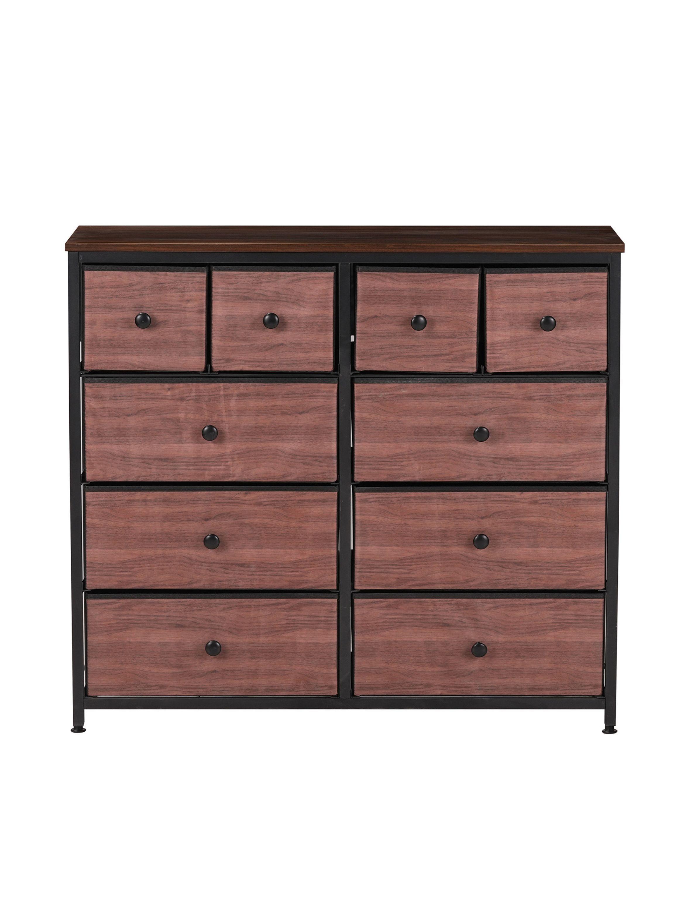 Cómoda Cajonera con 10 Cajones Anshan Relan Simil Madera y Metal-7