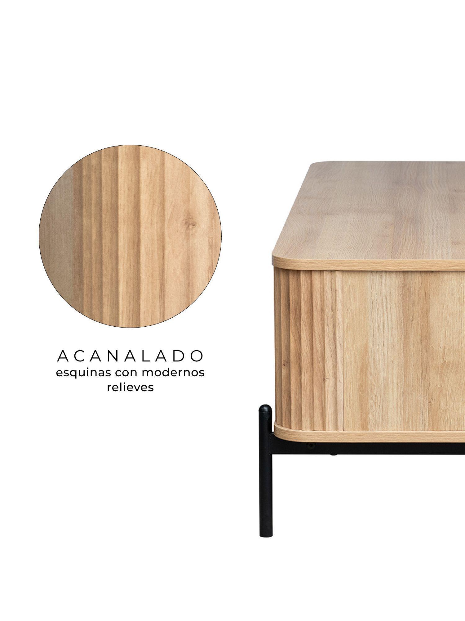 Mesa de Centro Lagoon Relan Diseño Acanalado con Estante Color Café Claro-5