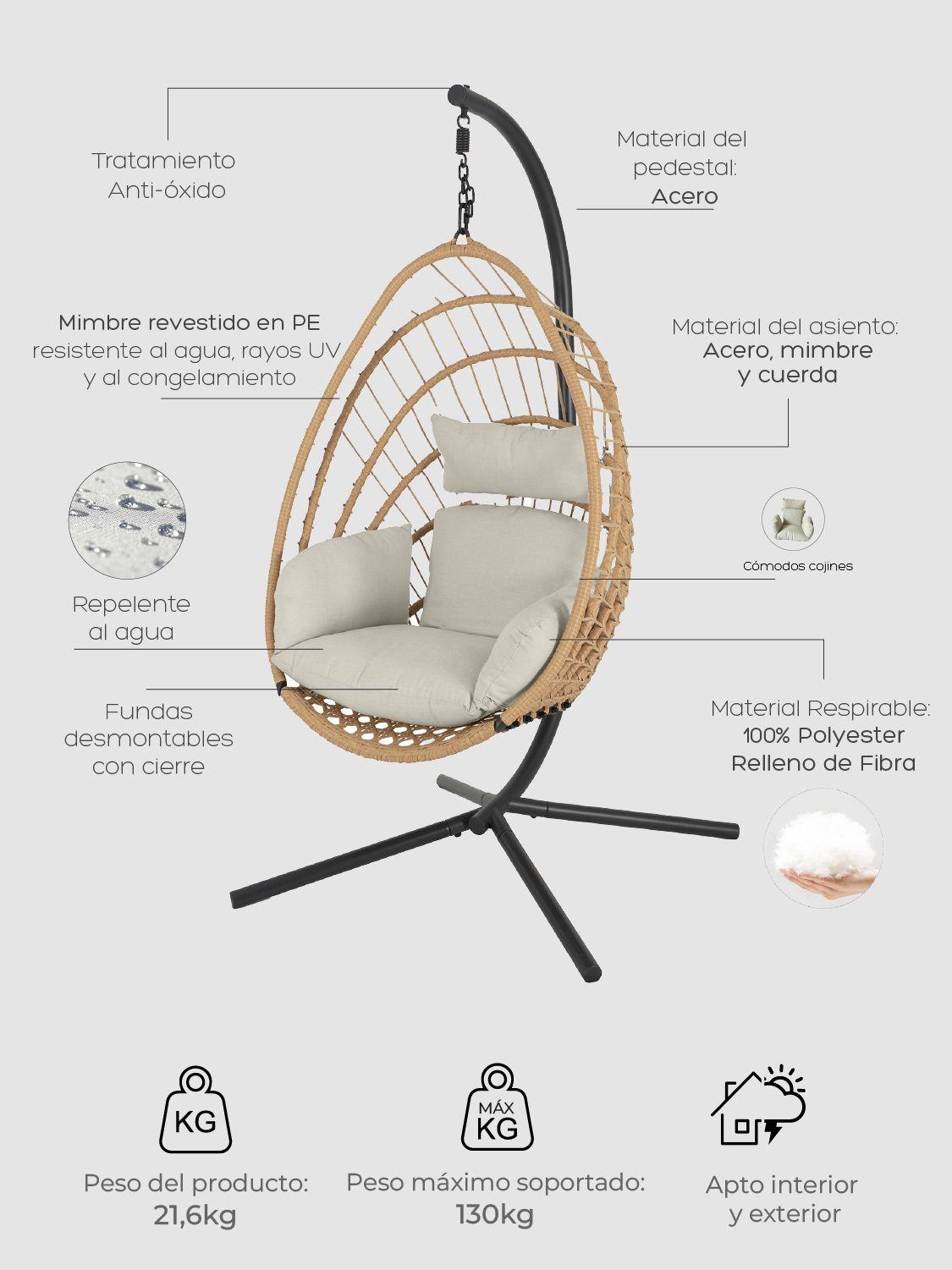 Silla Colgante Tulum de Mimbre para Terraza con Base-5