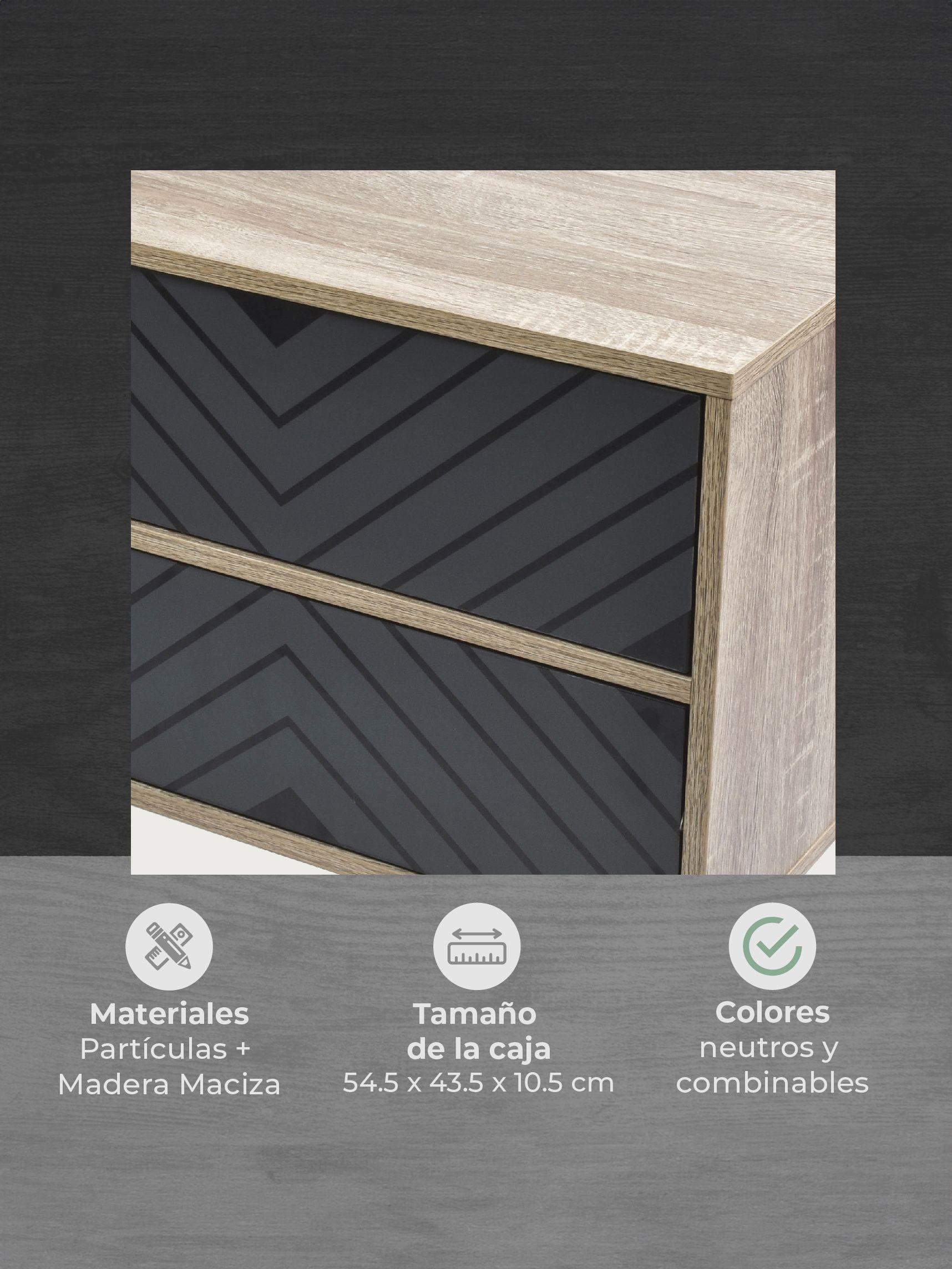Velador Top Living Night Con Cajones Negro y Madera-3