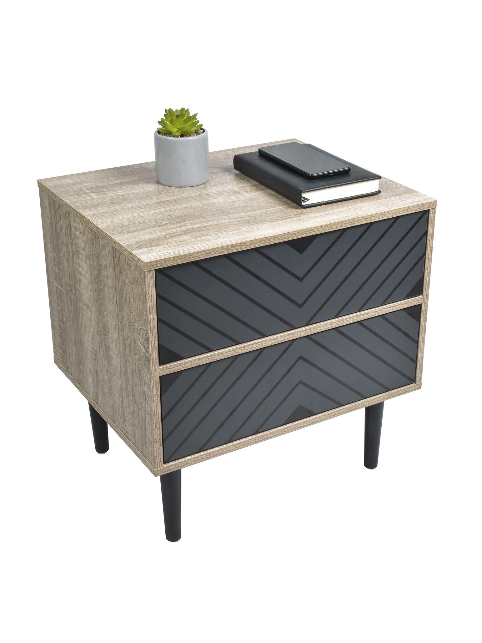 Velador Top Living Night Con Cajones Negro y Madera-5