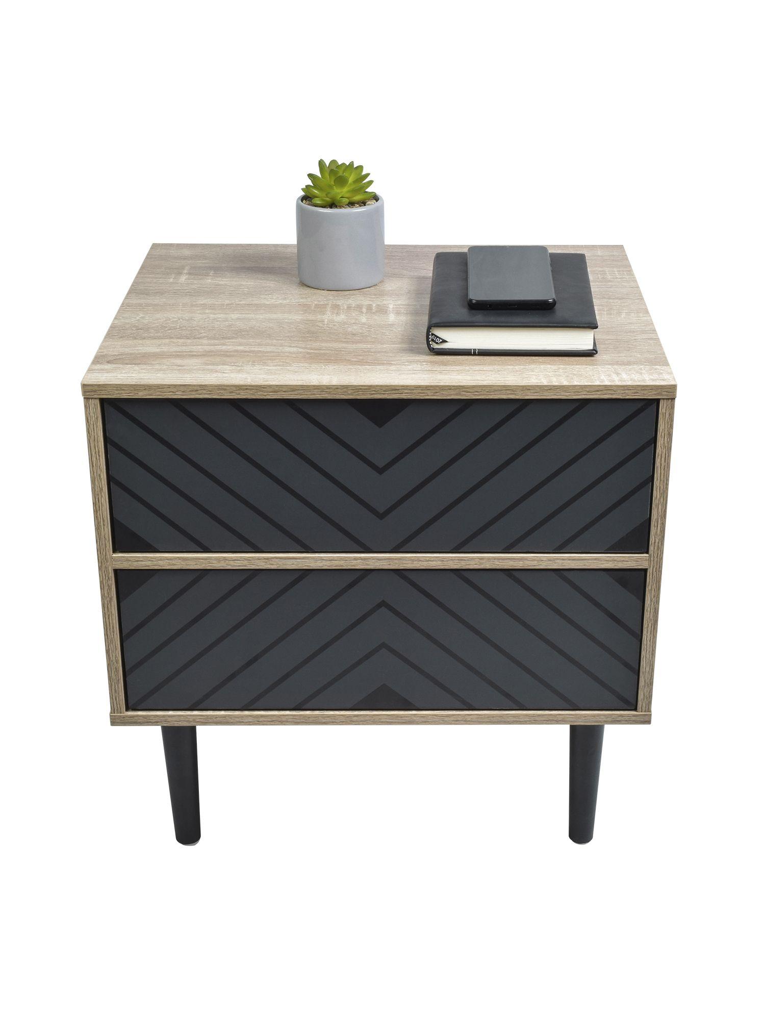 Velador Top Living Night Con Cajones Negro y Madera-6