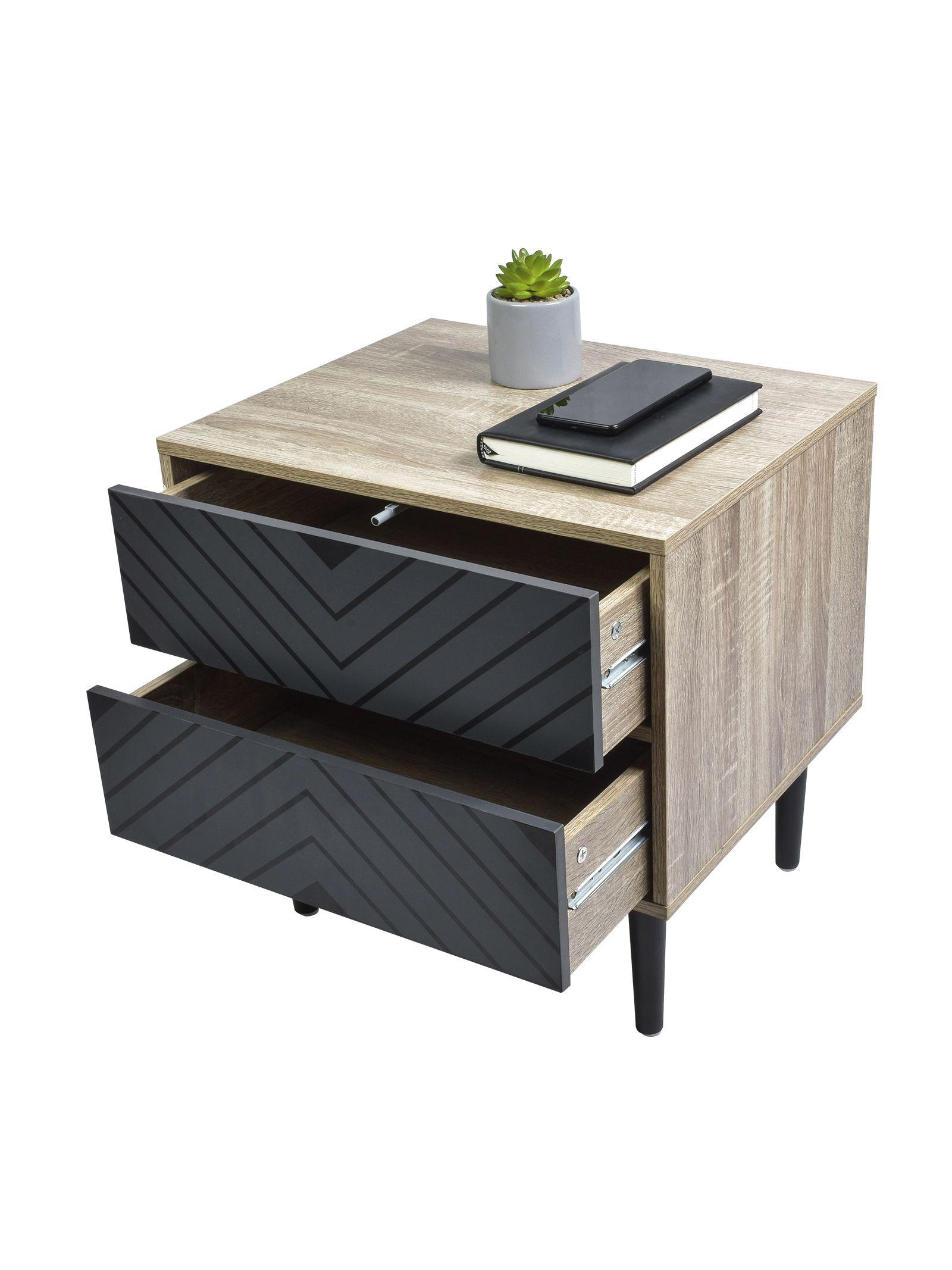 Velador Top Living Night Con Cajones Negro y Madera-7