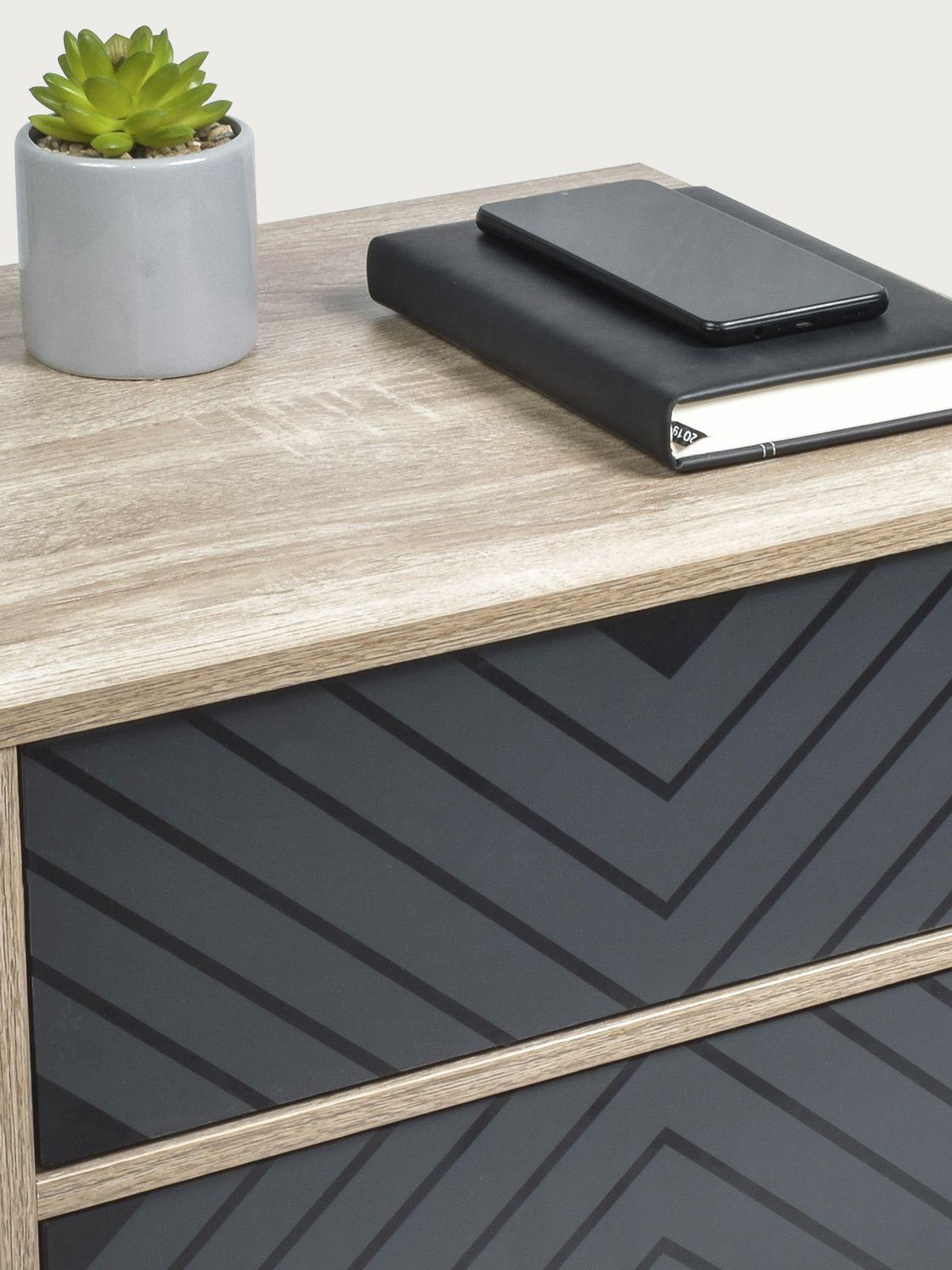 Velador Top Living Night Con Cajones Negro y Madera-8
