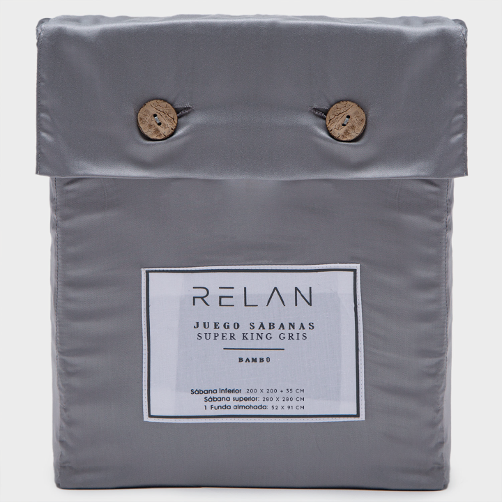 Juego de Sábanas Bambu 300 Hilos Gris Super King Relan-4