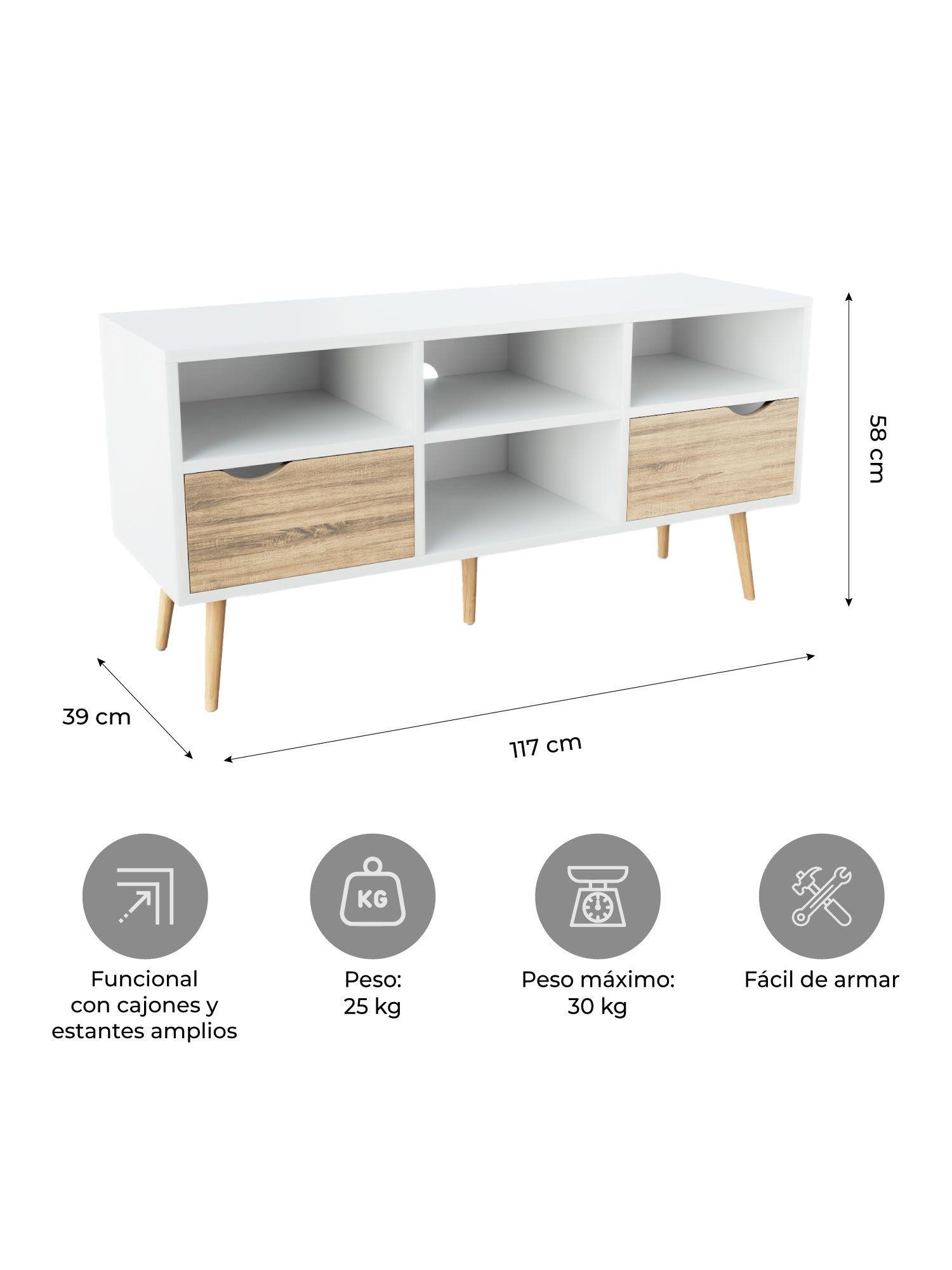 Rack de TV Top Living Bolonia con Cajones 117cm Nórdico-2