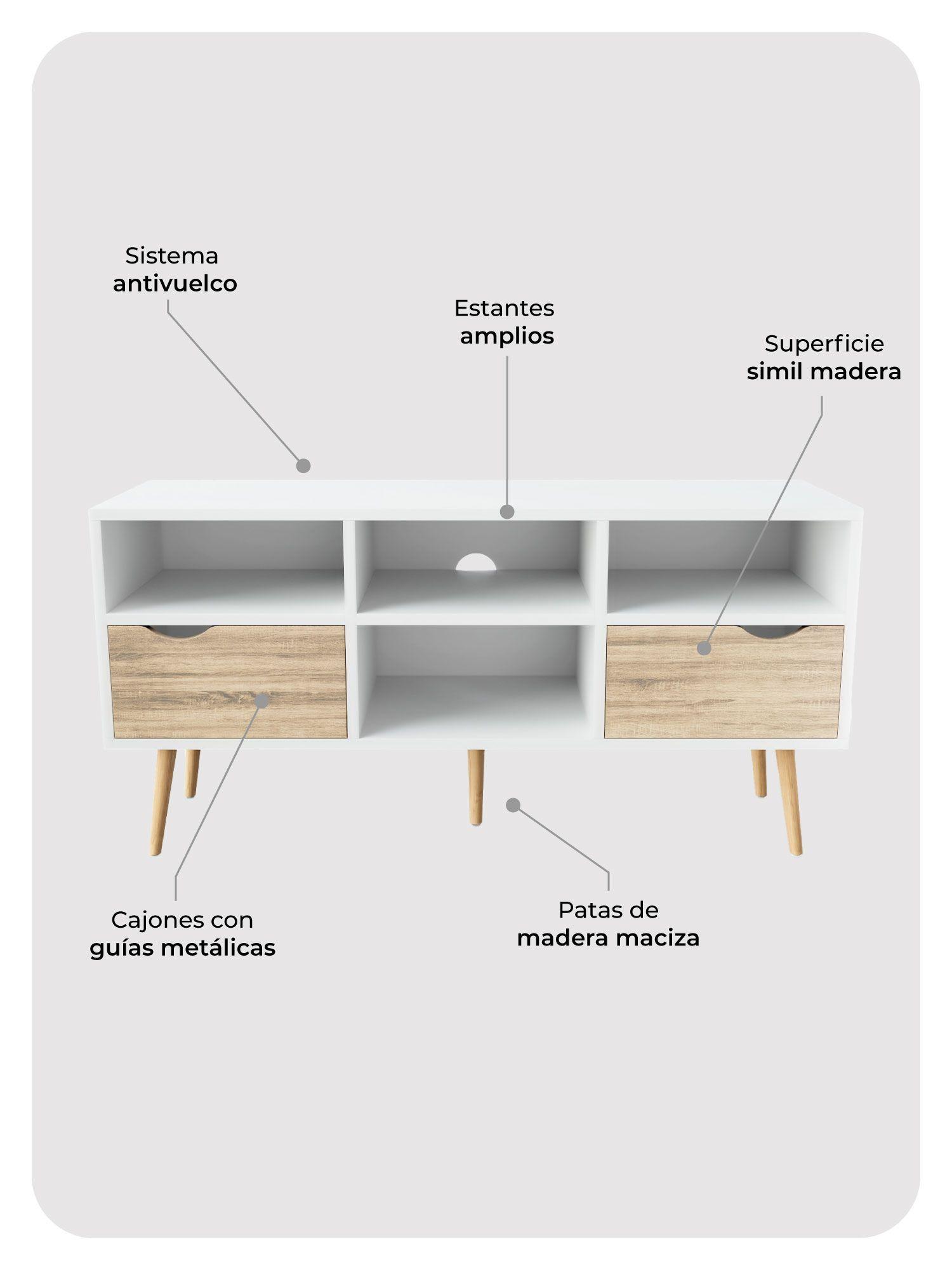 Rack de TV Top Living Bolonia con Cajones 117cm Nórdico-4