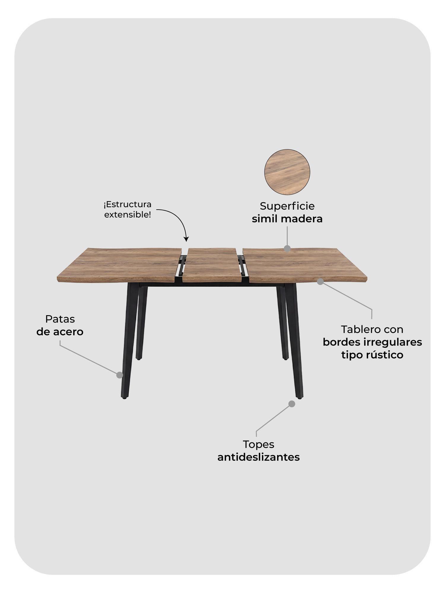 Mesa de Comedor Extensible Relan Trowa 160-200 x 90 x 76 Cm-6