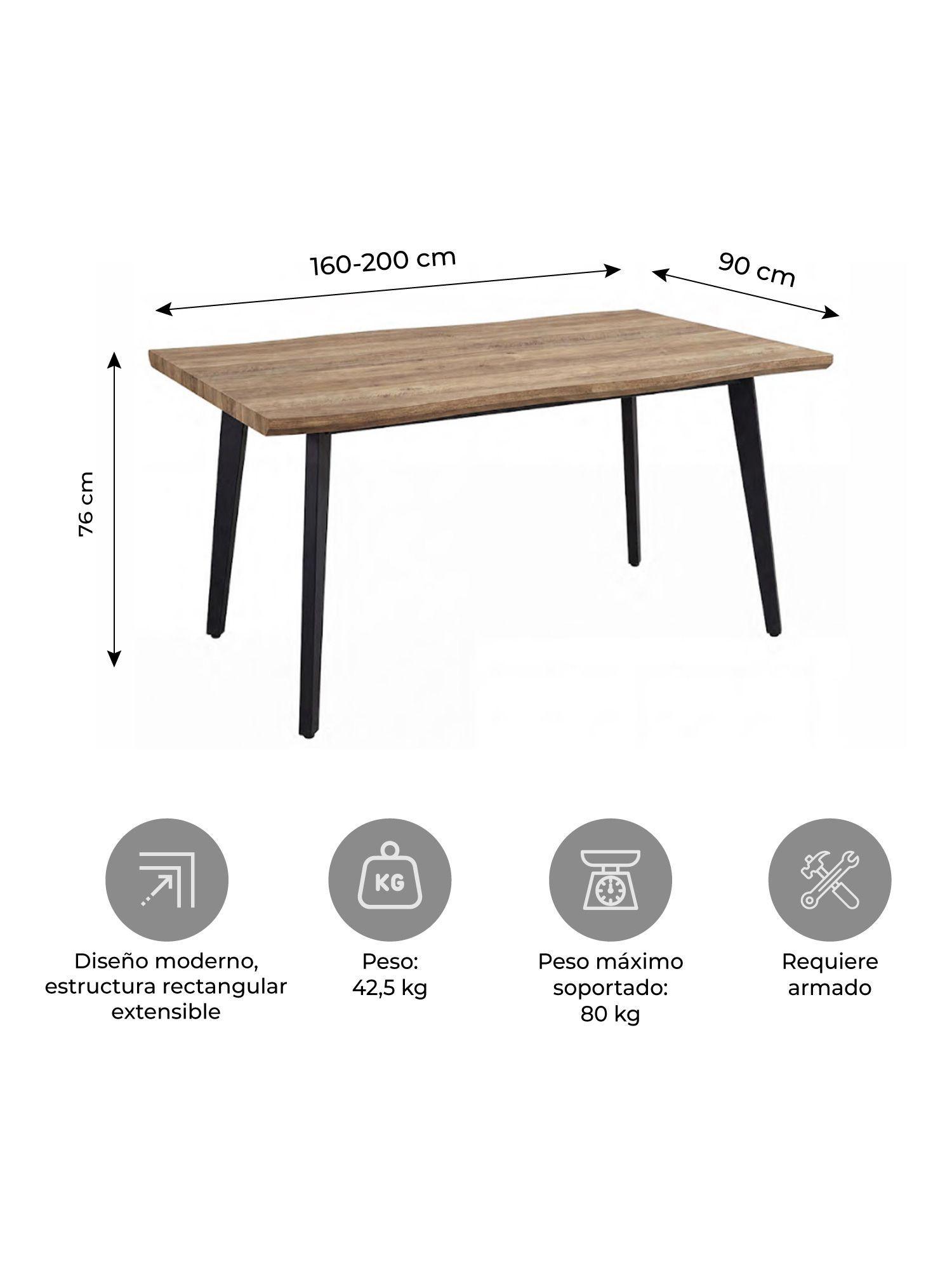 Mesa de Comedor Extensible Relan Trowa 160-200 x 90 x 76 Cm-8