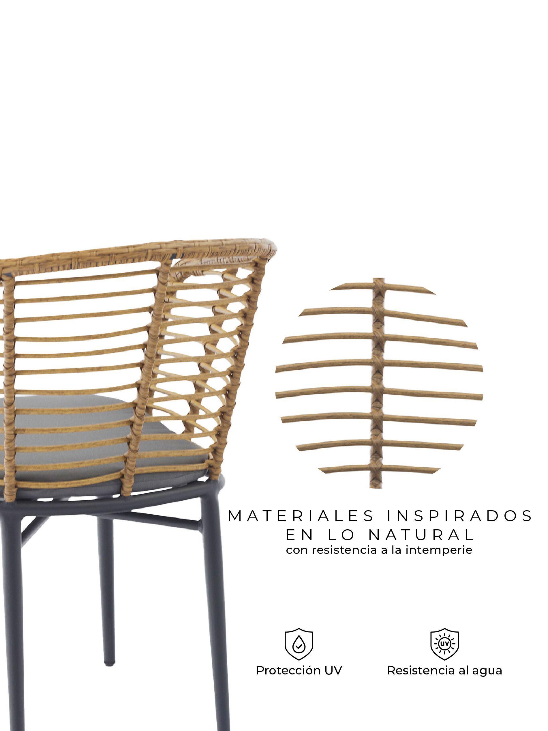 Set  de 2 Sillas Exterior con Cojín Relan Lumpur Ratán Jardín y Terraza-2