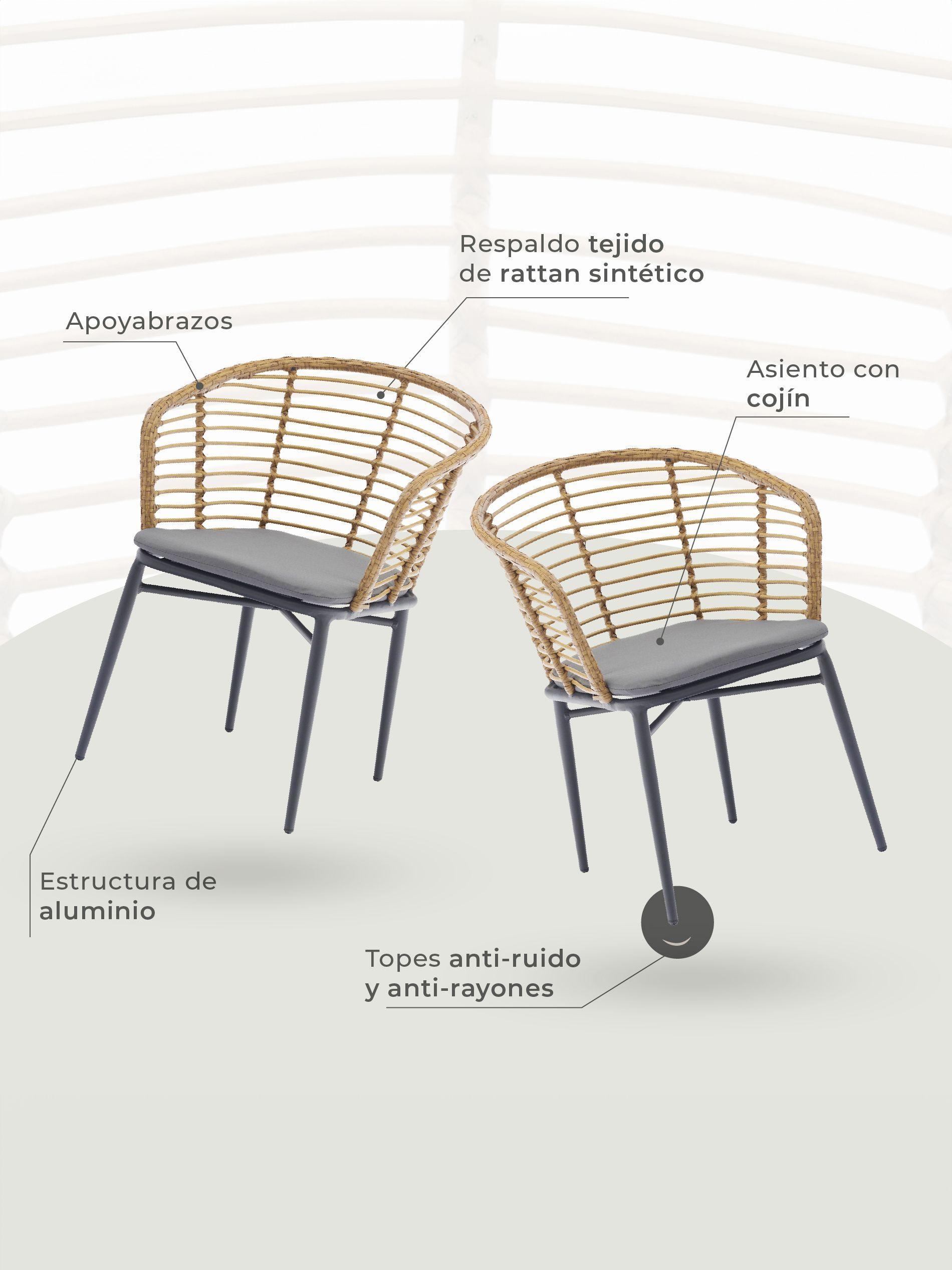 Set  de 2 Sillas Exterior con Cojín Relan Lumpur Ratán Jardín y Terraza-3