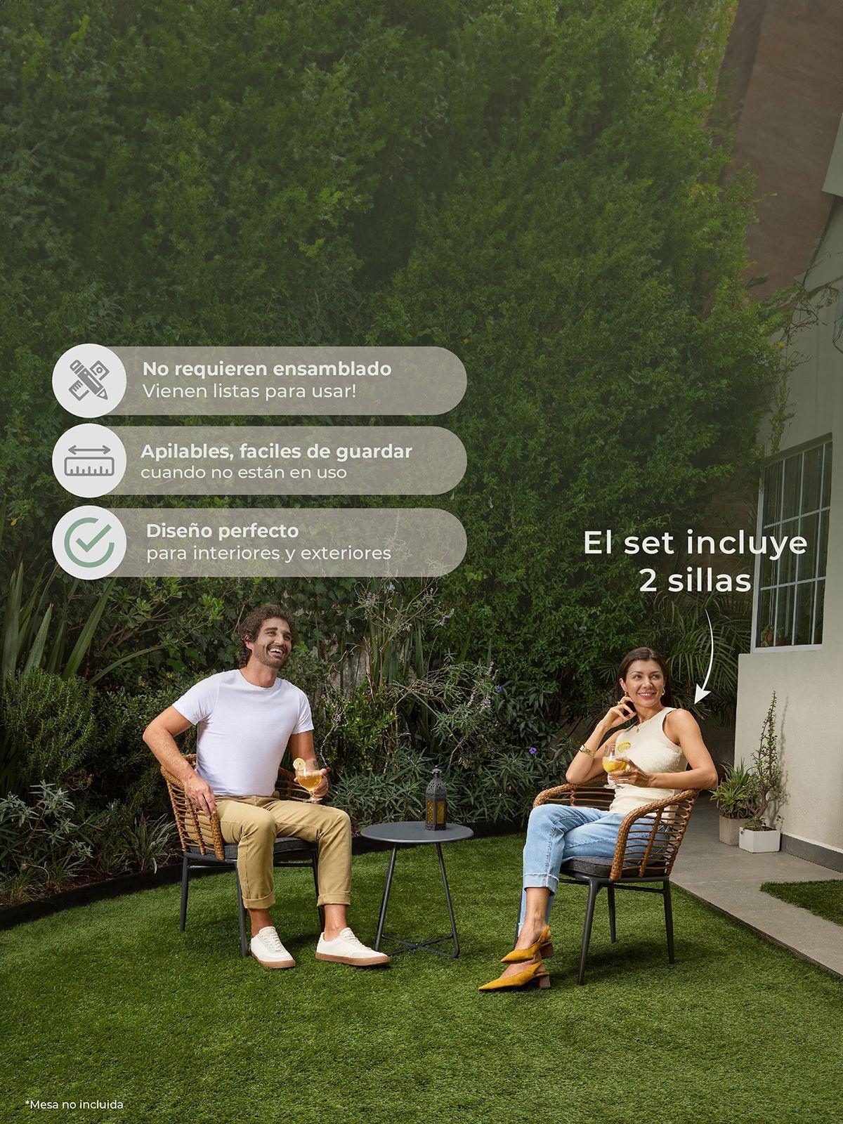 Set  de 2 Sillas Exterior con Cojín Relan Lumpur Ratán Jardín y Terraza-7