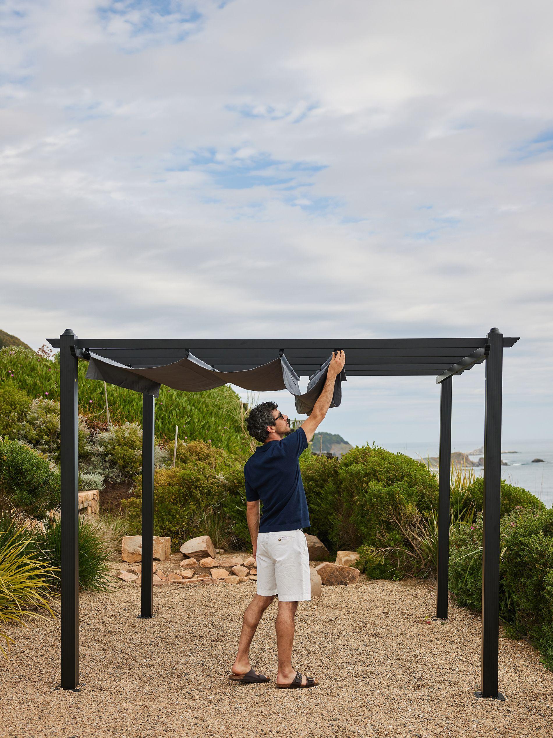 Pérgola Retráctil Gris Relan Tipo Romana Gazebo Toldo 3x3-6