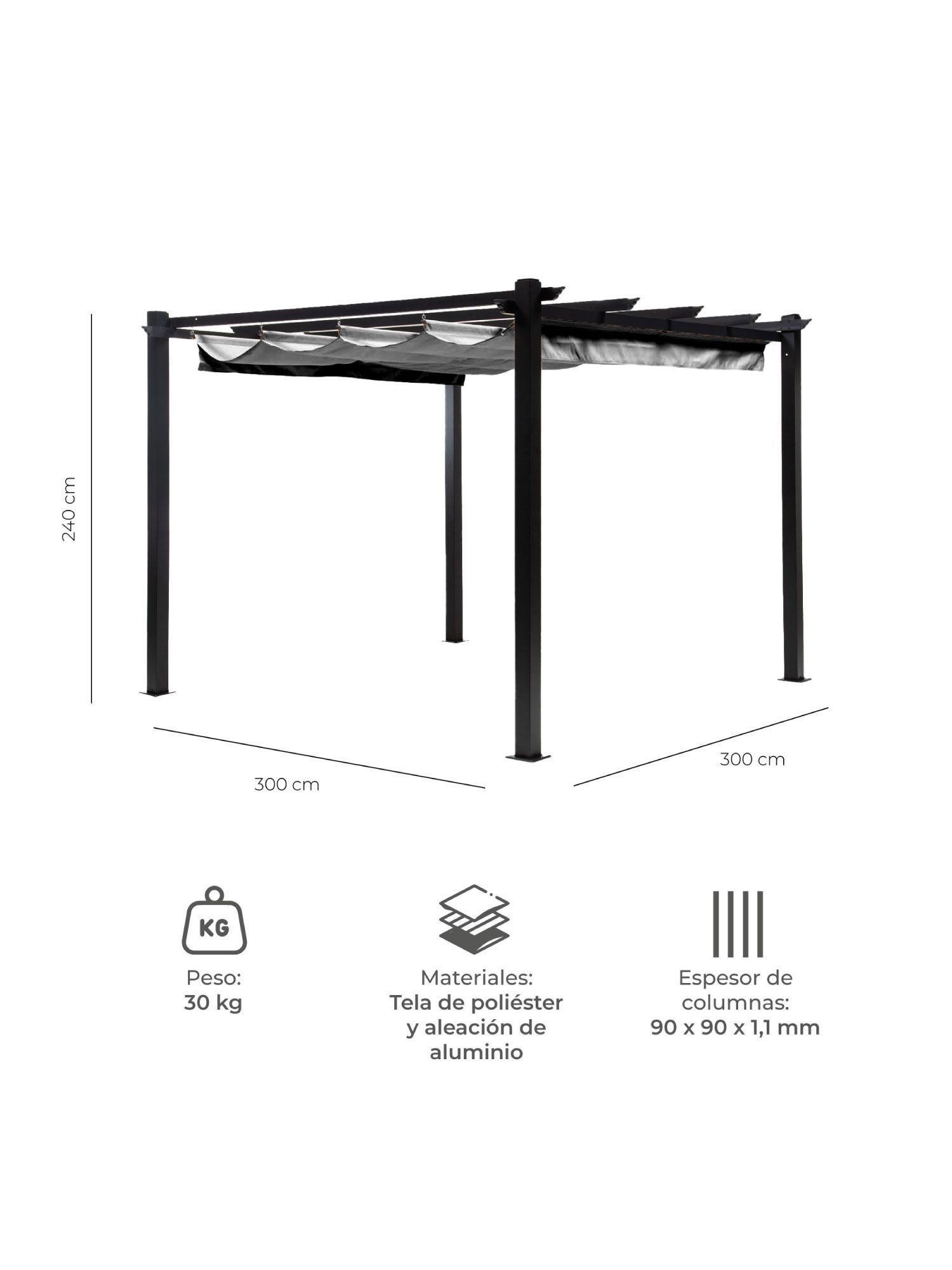 Pérgola Retráctil Gris Relan Tipo Romana Gazebo Toldo 3x3-2