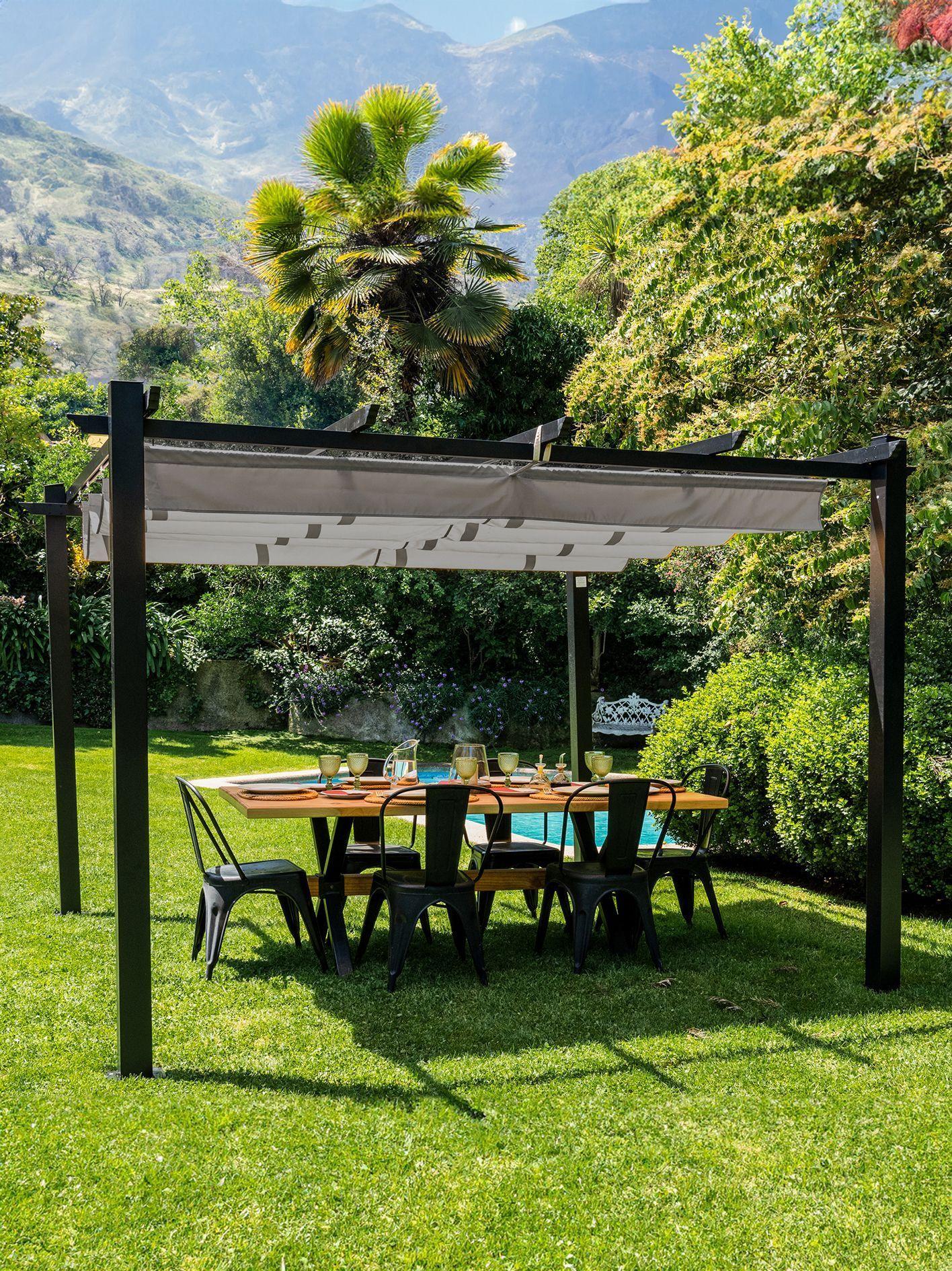 Pérgola Retráctil Gris Relan Tipo Romana Gazebo Toldo 3x3-3